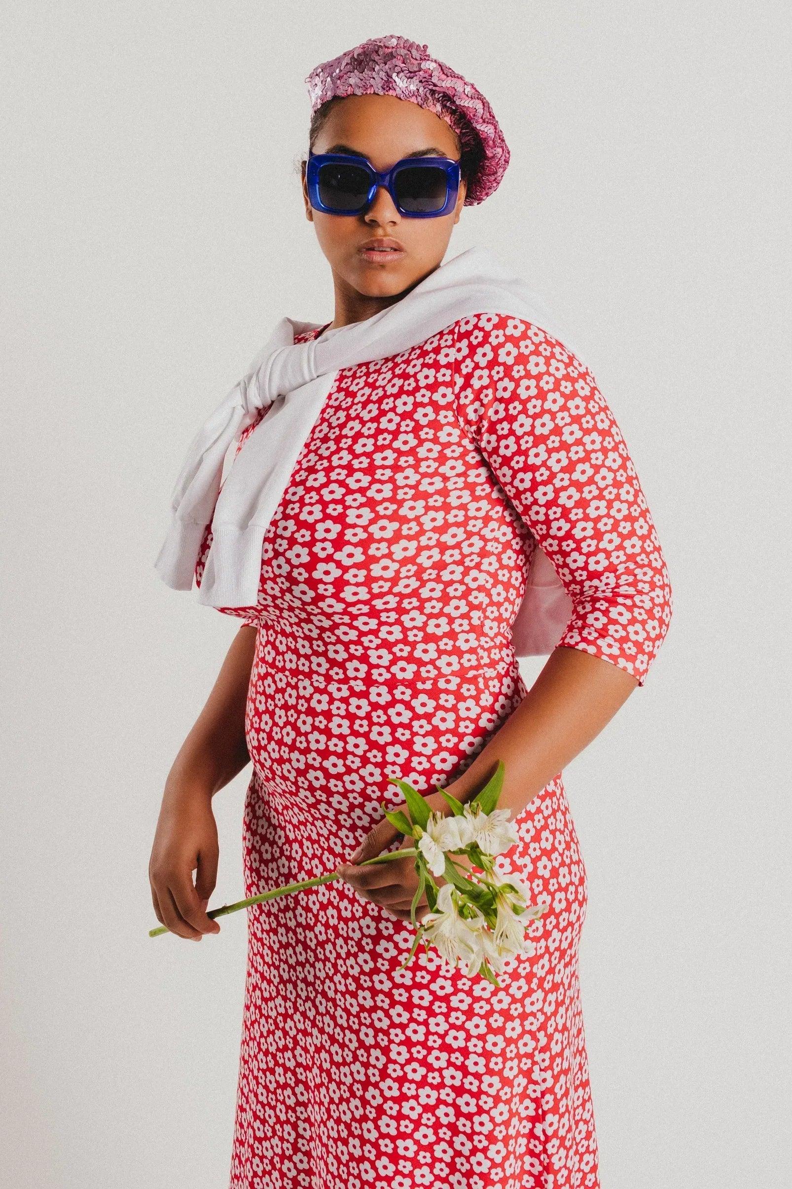 VESTIDO ROJO FLORECITAS BLANCAS - Agatha Ruiz de la Prada