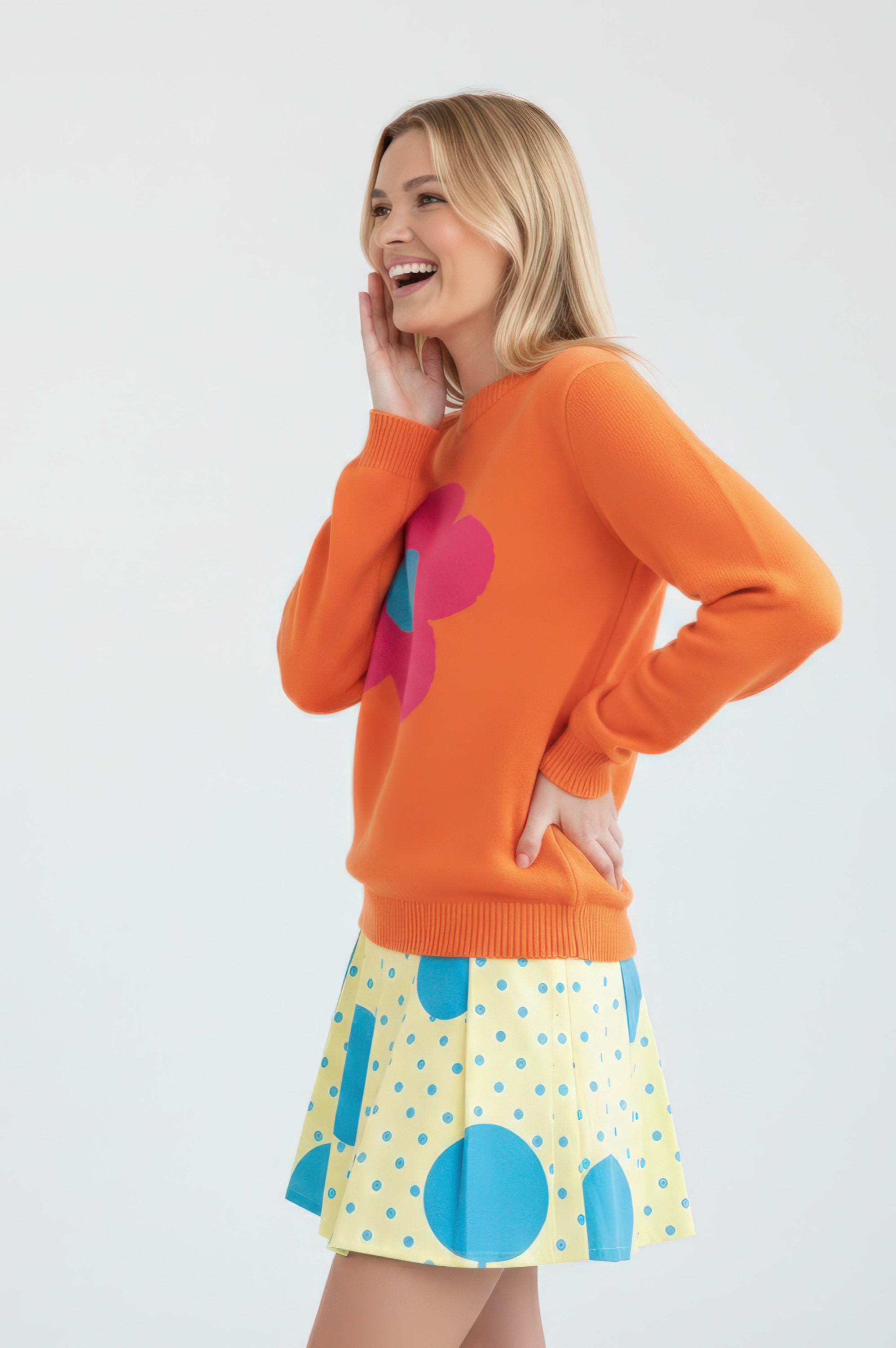 MAGLIA COTONE DONNA ARANCIONE FIORE