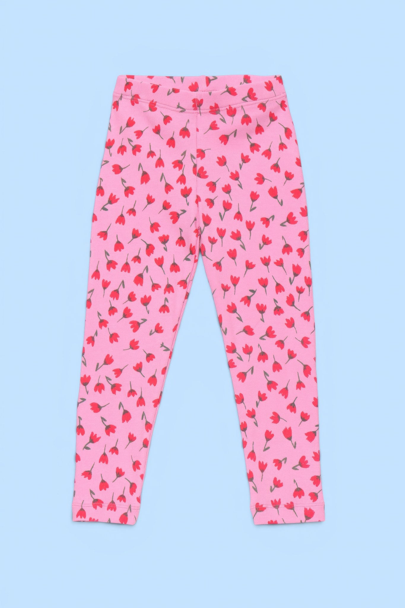 PINK RIBBED LEGGINGS WITH TULIP PRINT