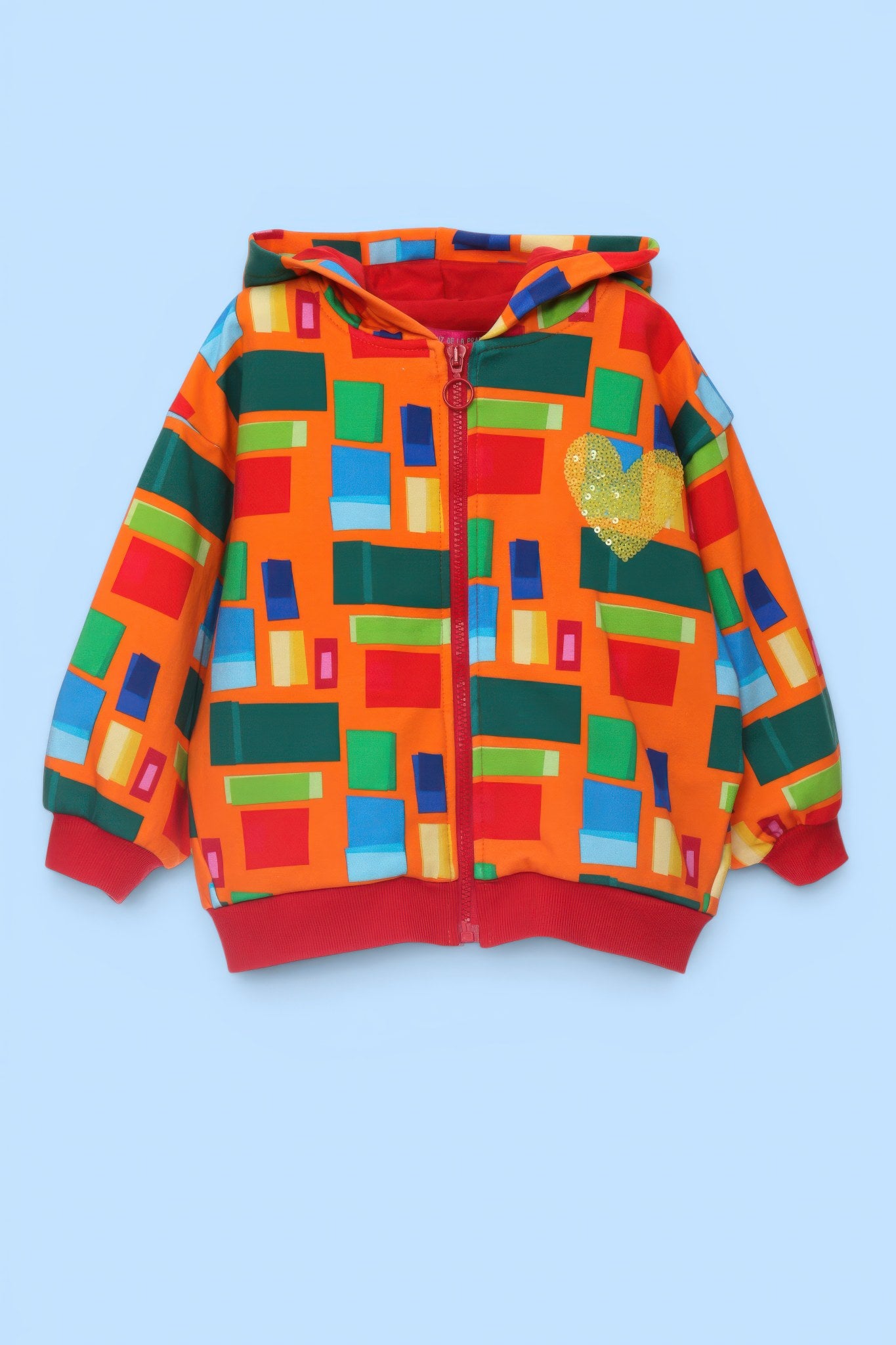 BOMBER JACKET WITH HOOD, ZIPPER, AND PRINT