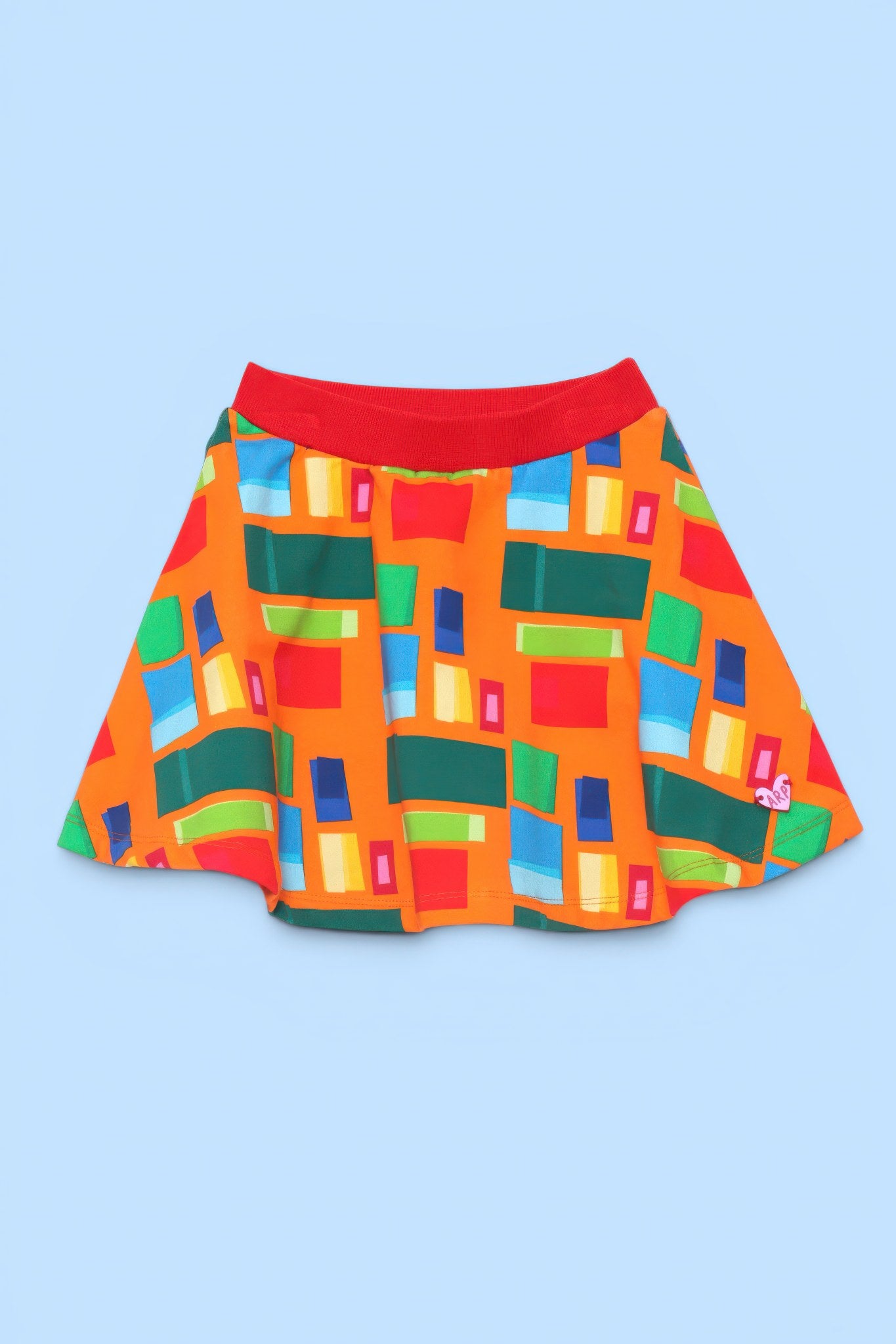 ORANGE SKIRT WITH CHECKERED PRINT