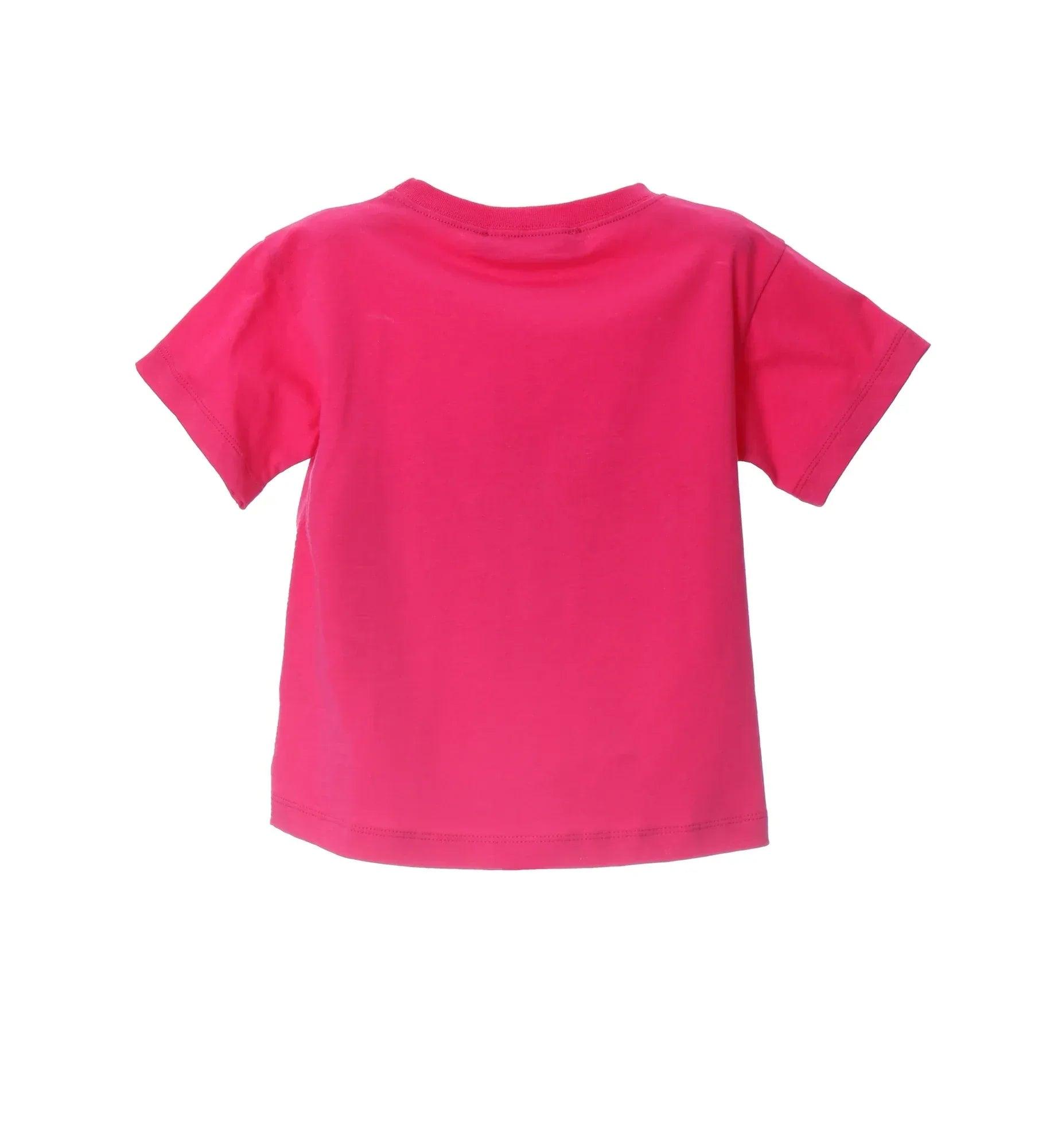 Camiseta fucsia lisa, cuello redondo y manga corta