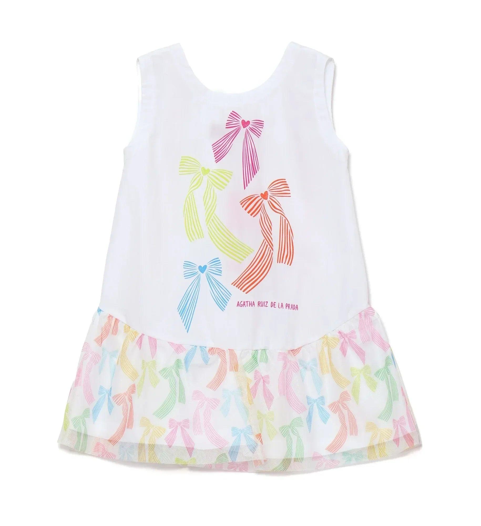 VESTIDO BLANCO LAZOS CON VOLANTE BAJO - Agatha Ruiz de la Prada
