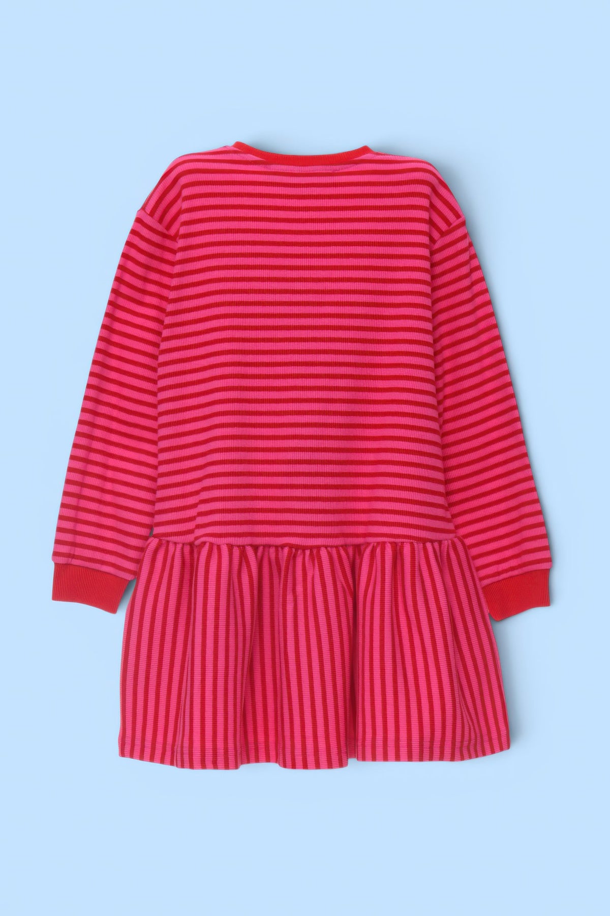 VESTIDO RAYAS FUCSIA ROSA CON ICONO ARCOIRIS