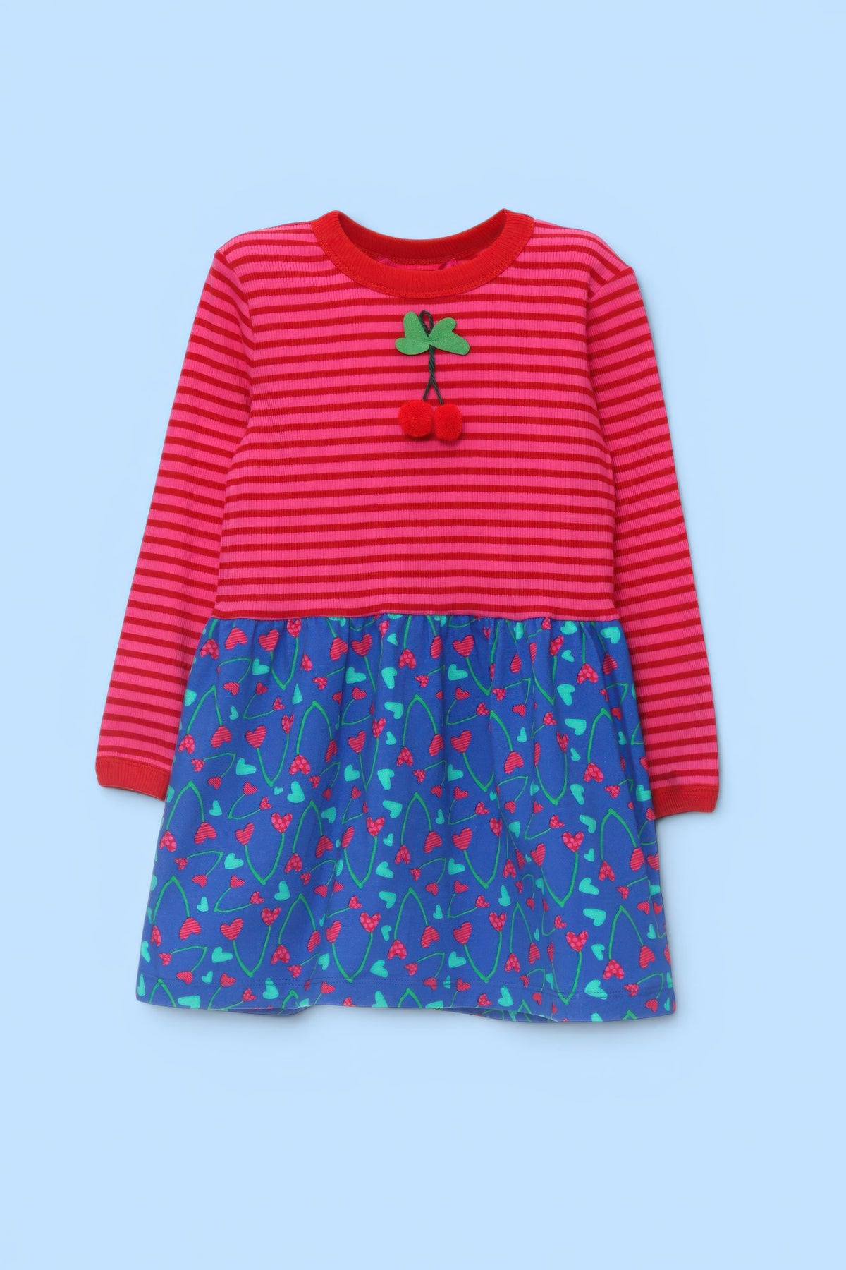 VESTIDO COMBINADO RAYAS FALDA CEREZAS