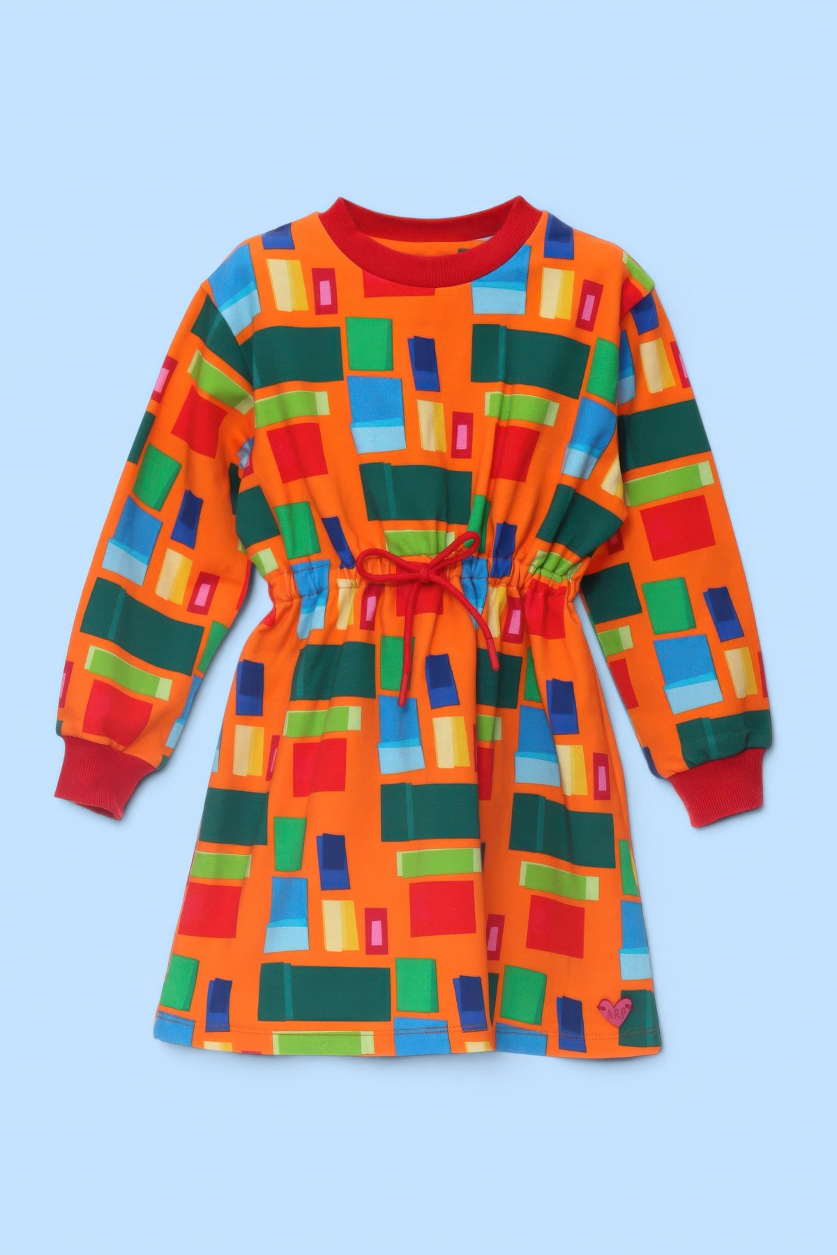 VESTIDO ML NARANJA CORDON CUADRADOS DE COLORES