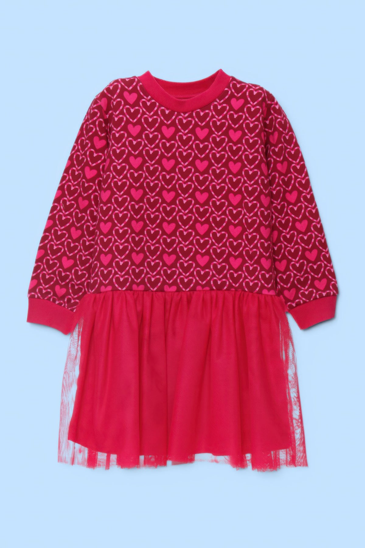 VESTIDO COMBINADO CORAZONES FUCSIAS