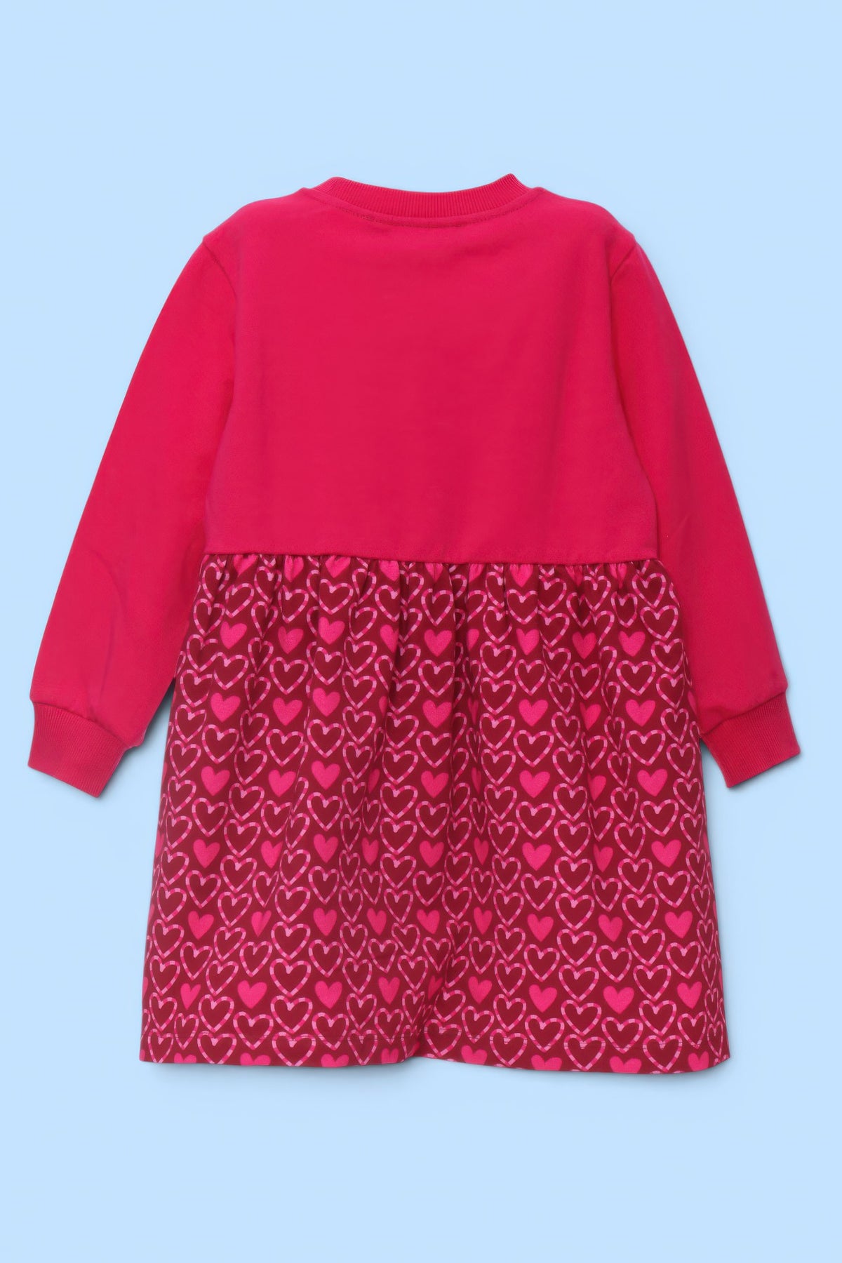VESTIDO FUCSIA COMBINADO CORAZON FALDA ESTAMPADO