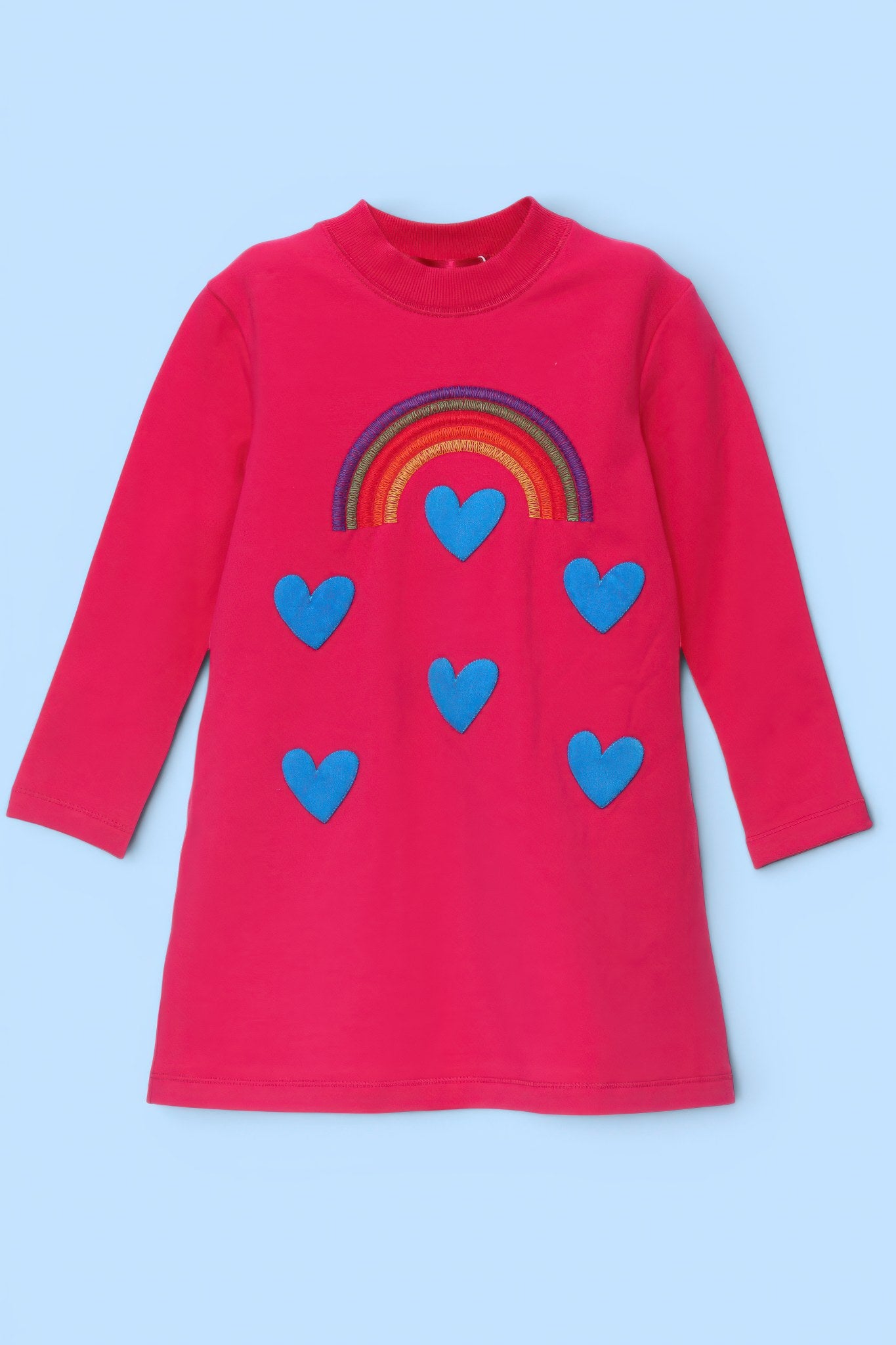VESTIDO FUCSIA ARCOIRIS Y CORAZONES