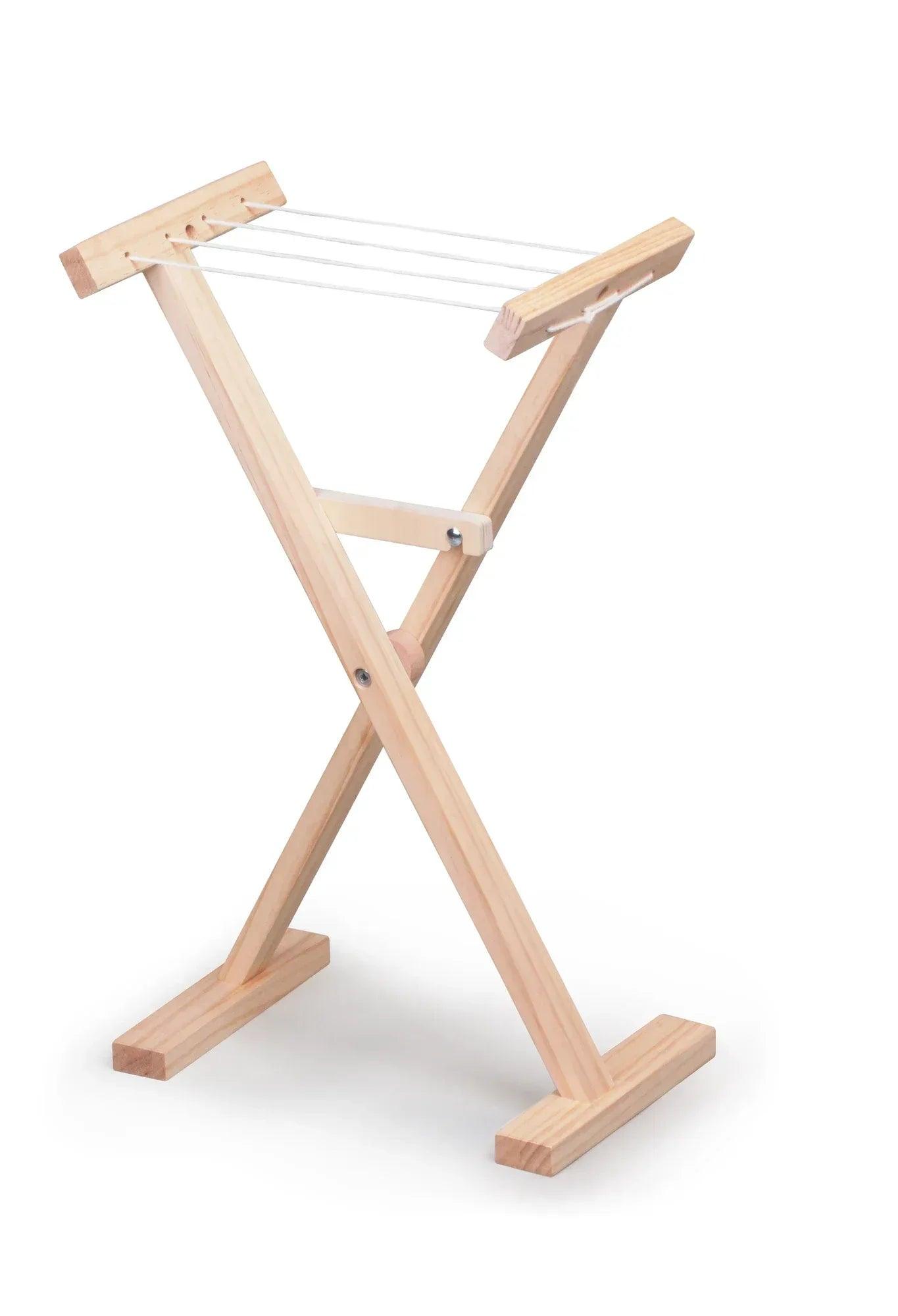 Tendedero infantil de madera plegable con cuerda de secado y soporte triangular