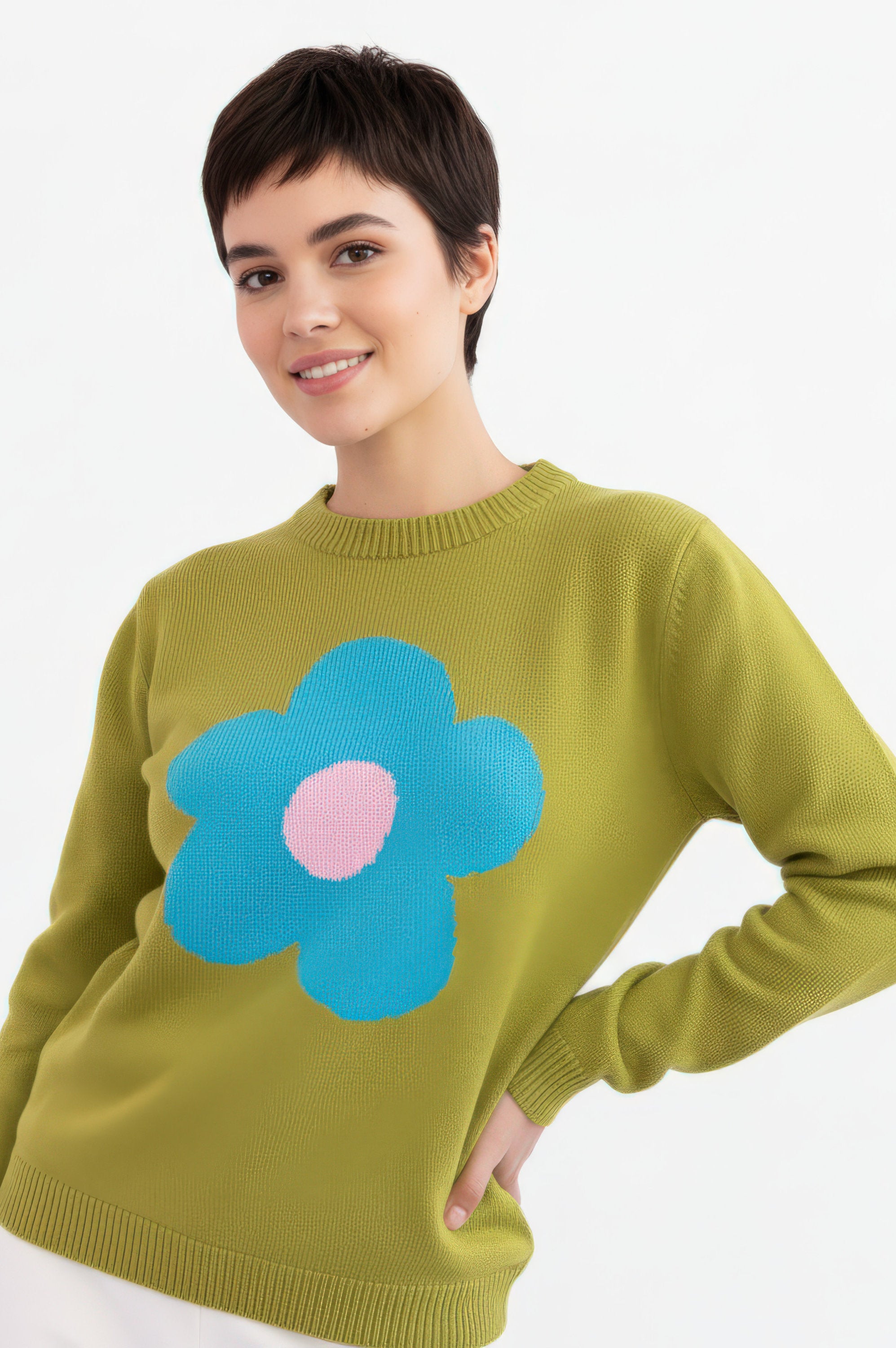 MAILLOT COTON FEMME VERT FLEUR