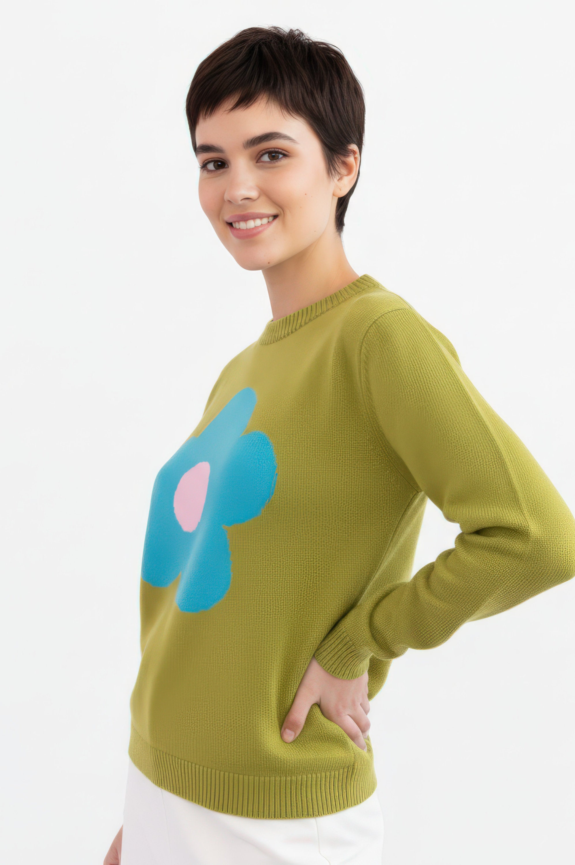 MAILLOT COTON FEMME VERT FLEUR