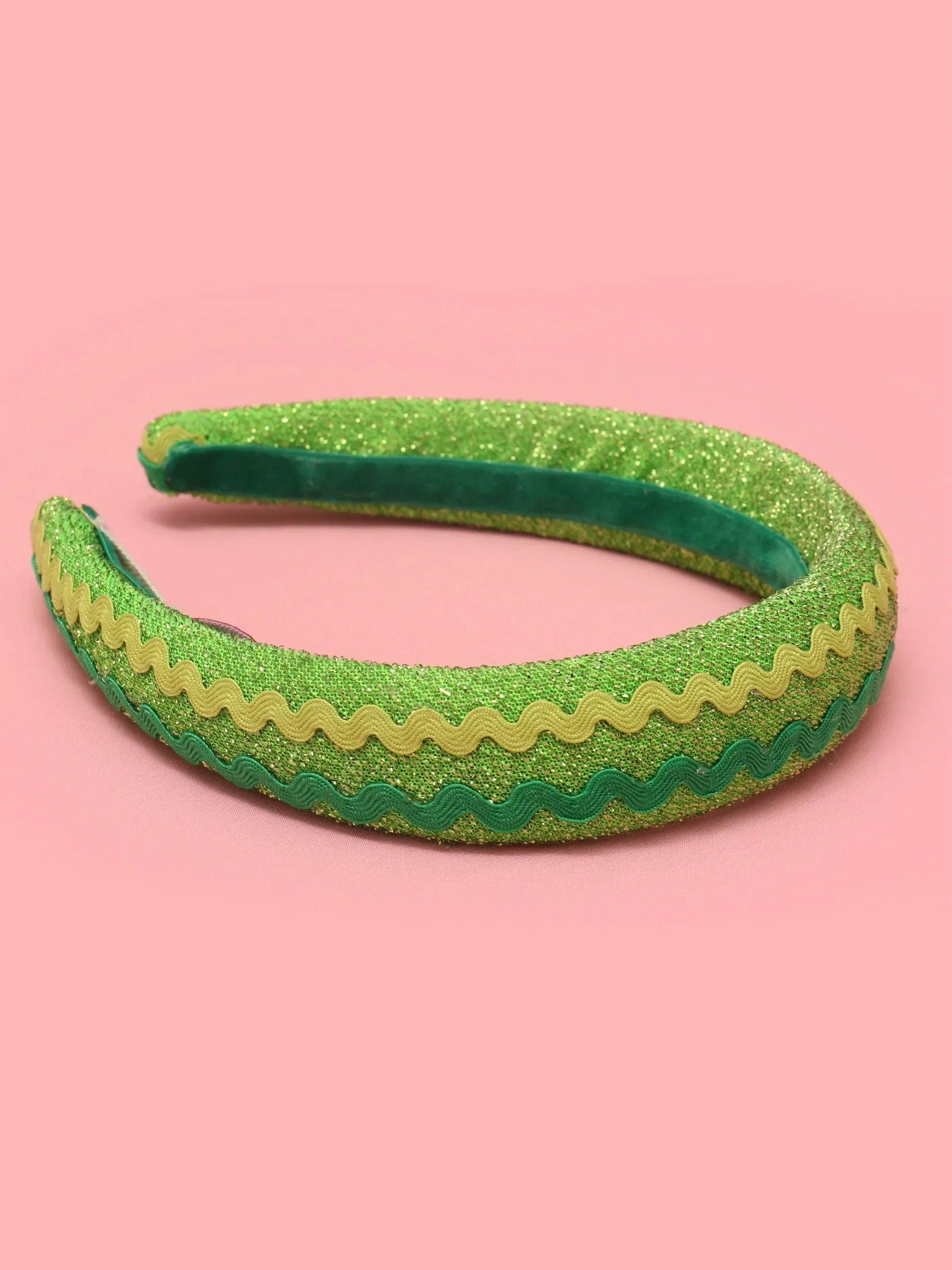 Diadema DIADEMA FLAVIA verde con glitter, diseño ondulado