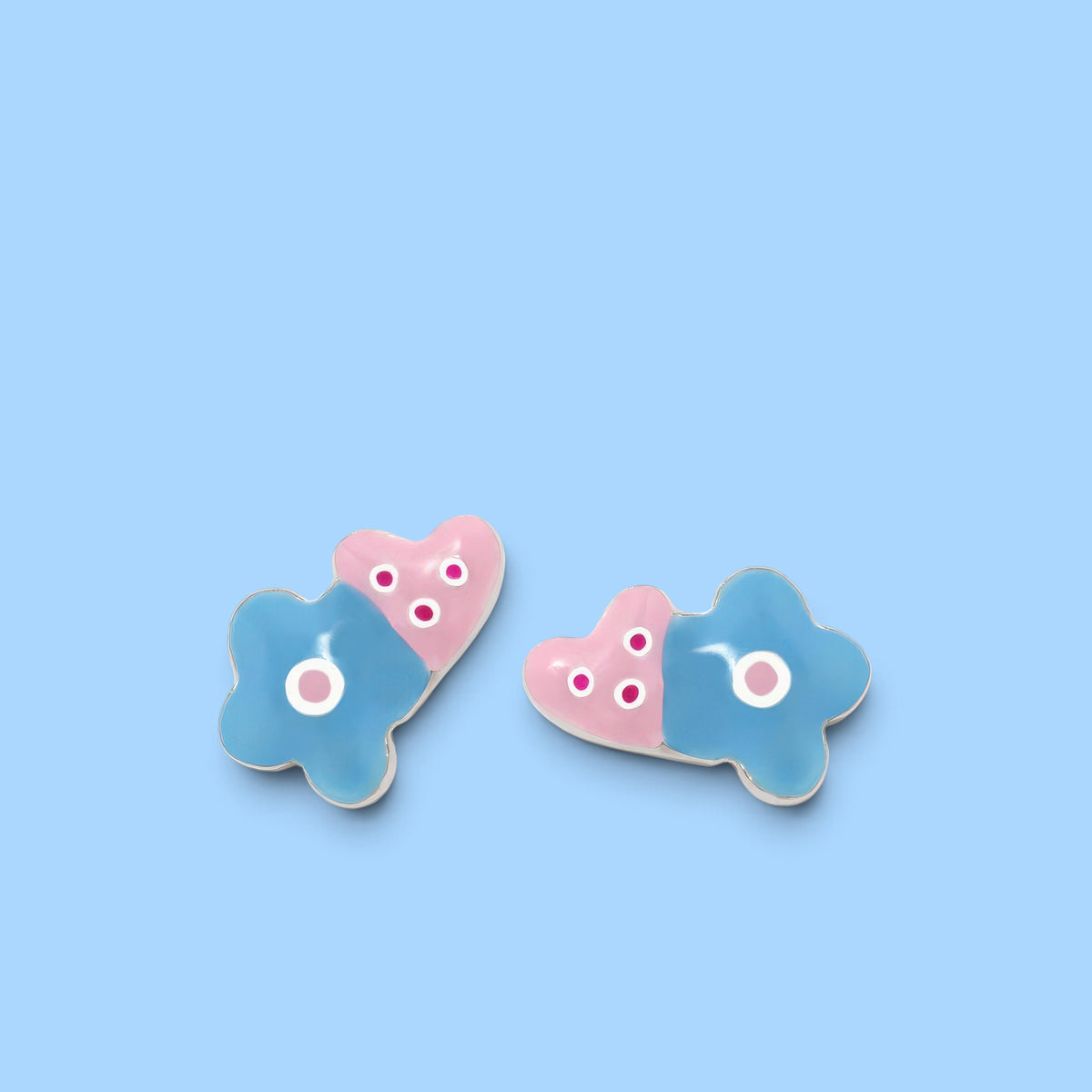 BOUCLES D'OREILLES FLEUR COEUR ROSE