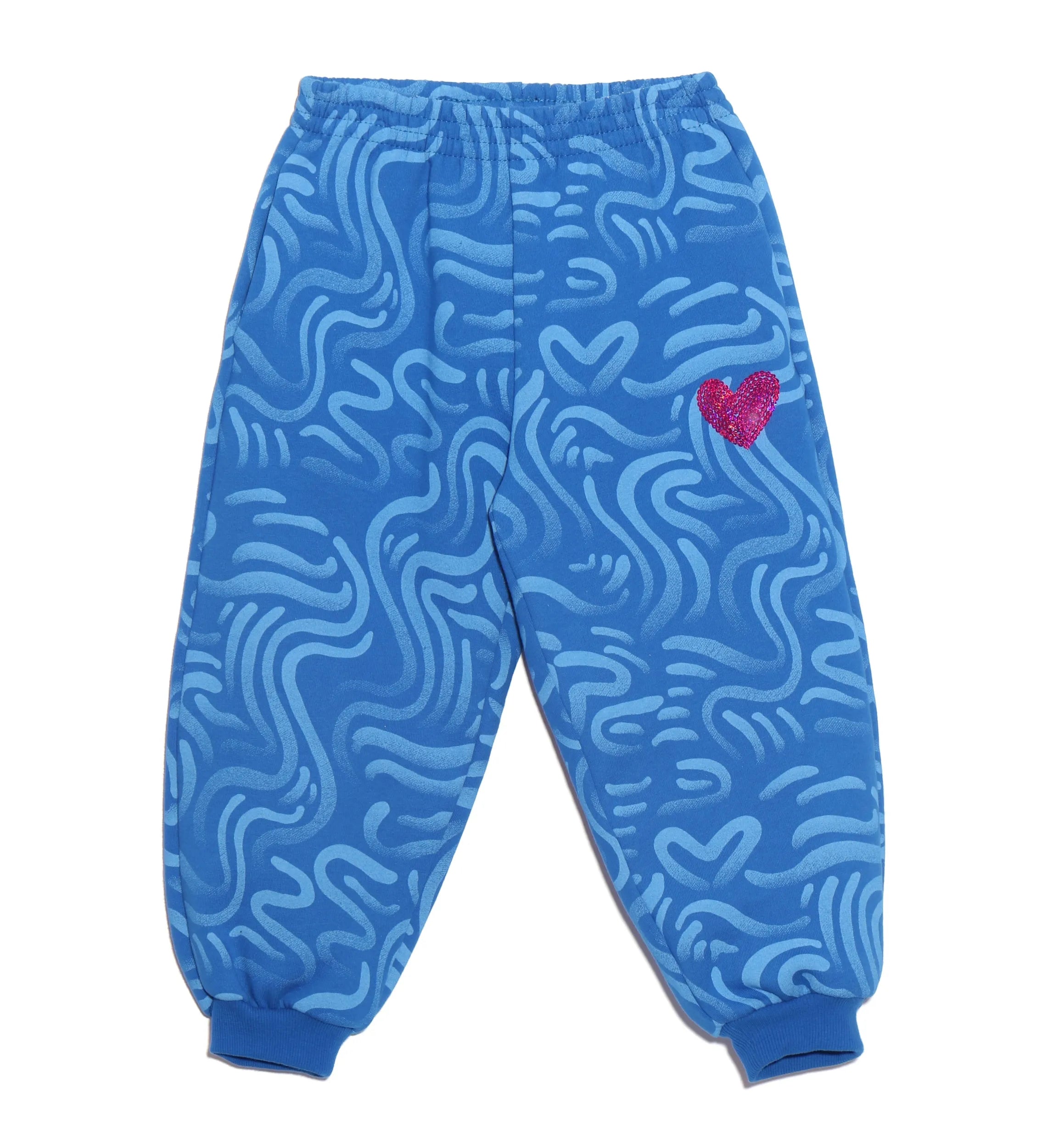 PANTALON BLEU COEUR FUCHSIA