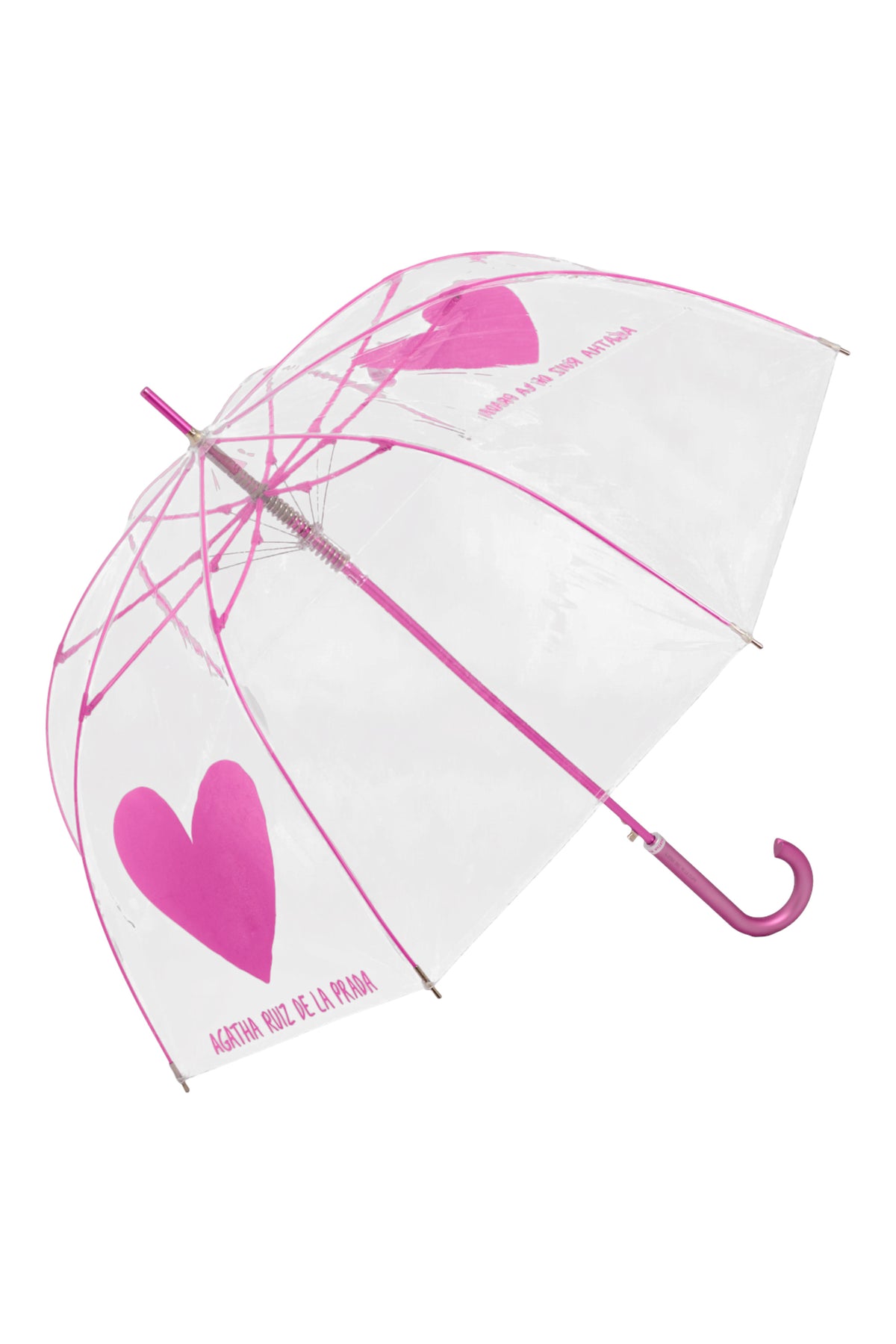 PARAGUAS ADULTO TRANSPARENTE CORAZÓN FUCSIA