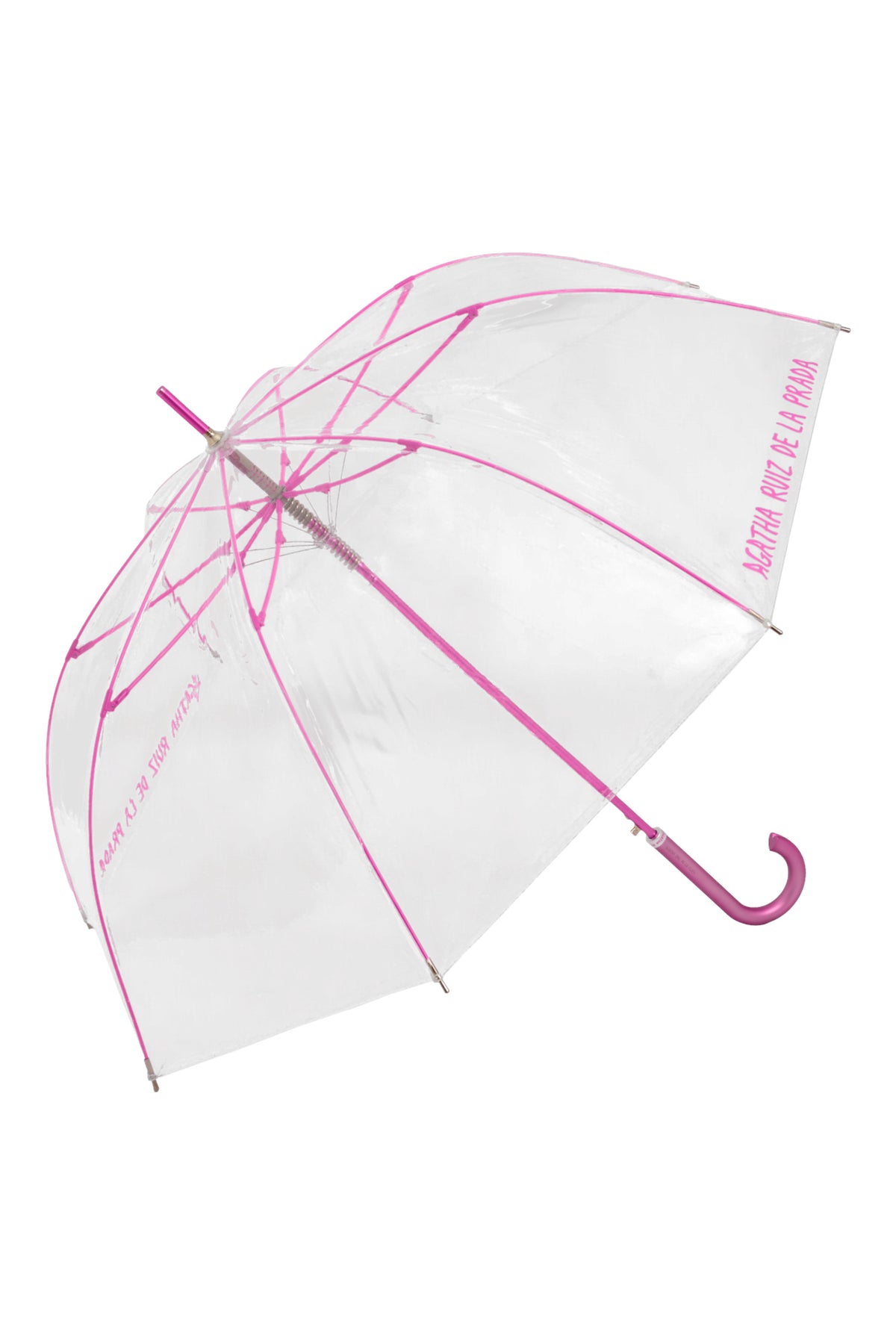 PARAGUAS ADULTO TRANSPARENTE LETRAS FUCSIA