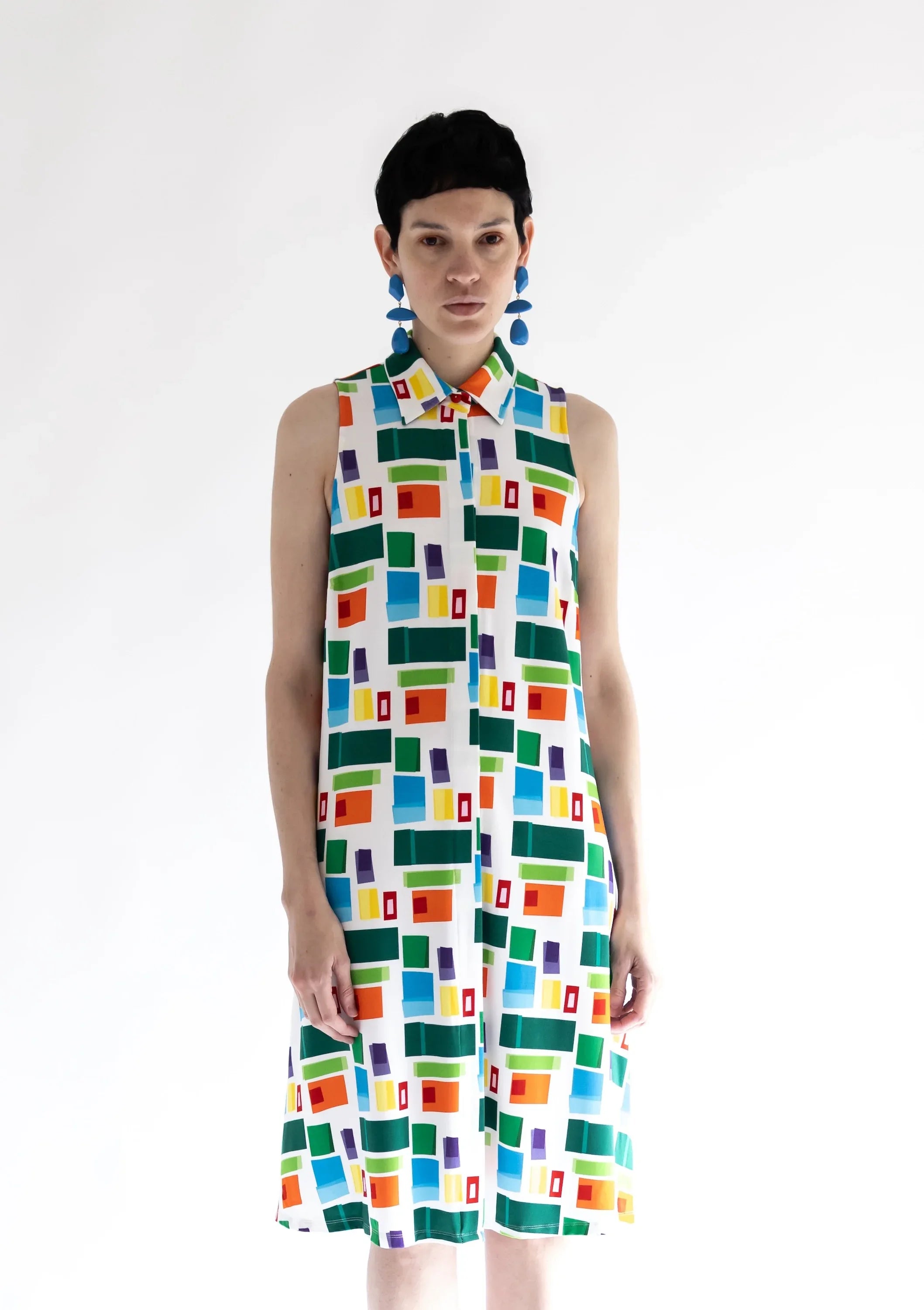 VESTIDO CUELLO BOTONES CUADROS