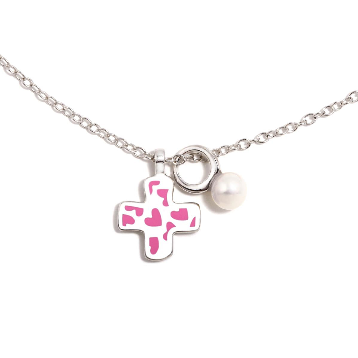 COLGANTE CRUZ CORAZONES FUCSIA