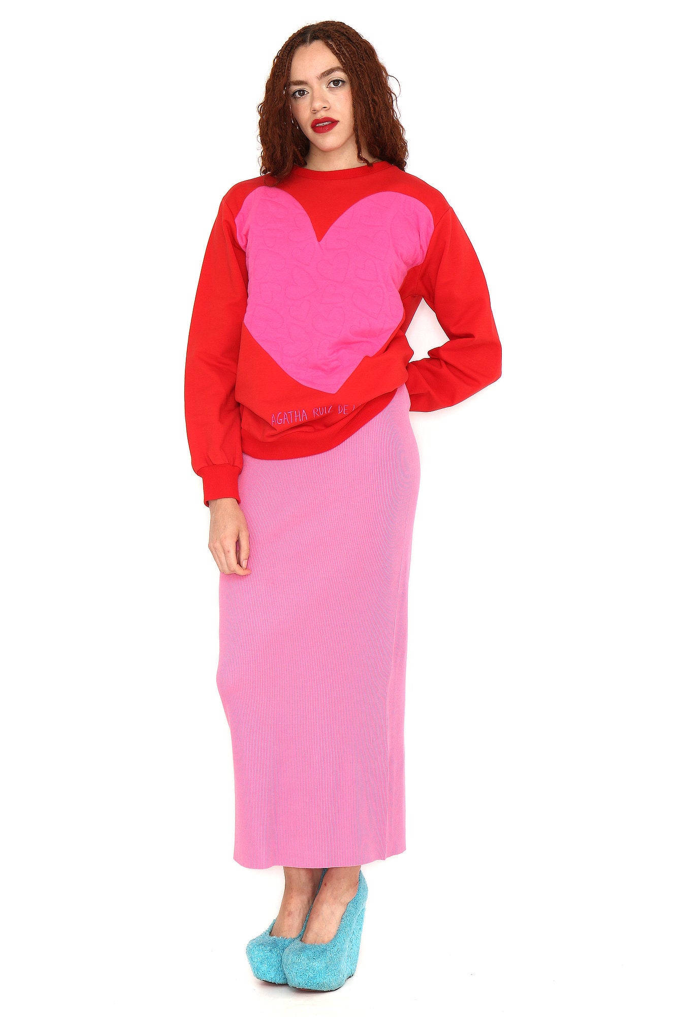 SUDADERA ROJO CORAZON GRANDE ROSA