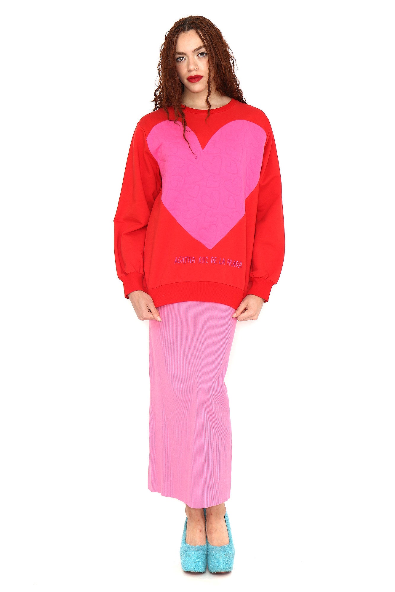 SUDADERA ROJO CORAZON GRANDE ROSA