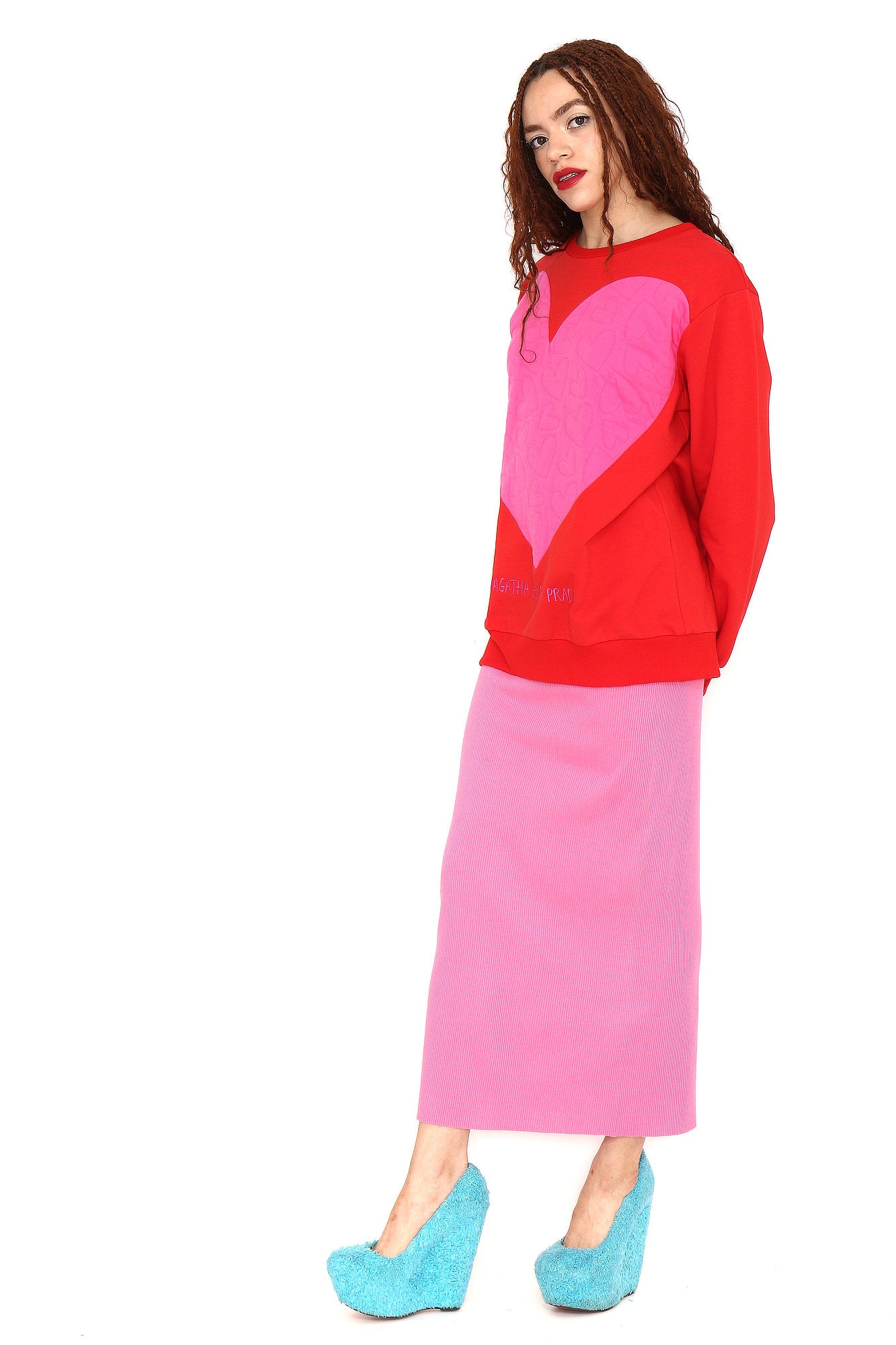 SUDADERA ROJO CORAZON GRANDE ROSA