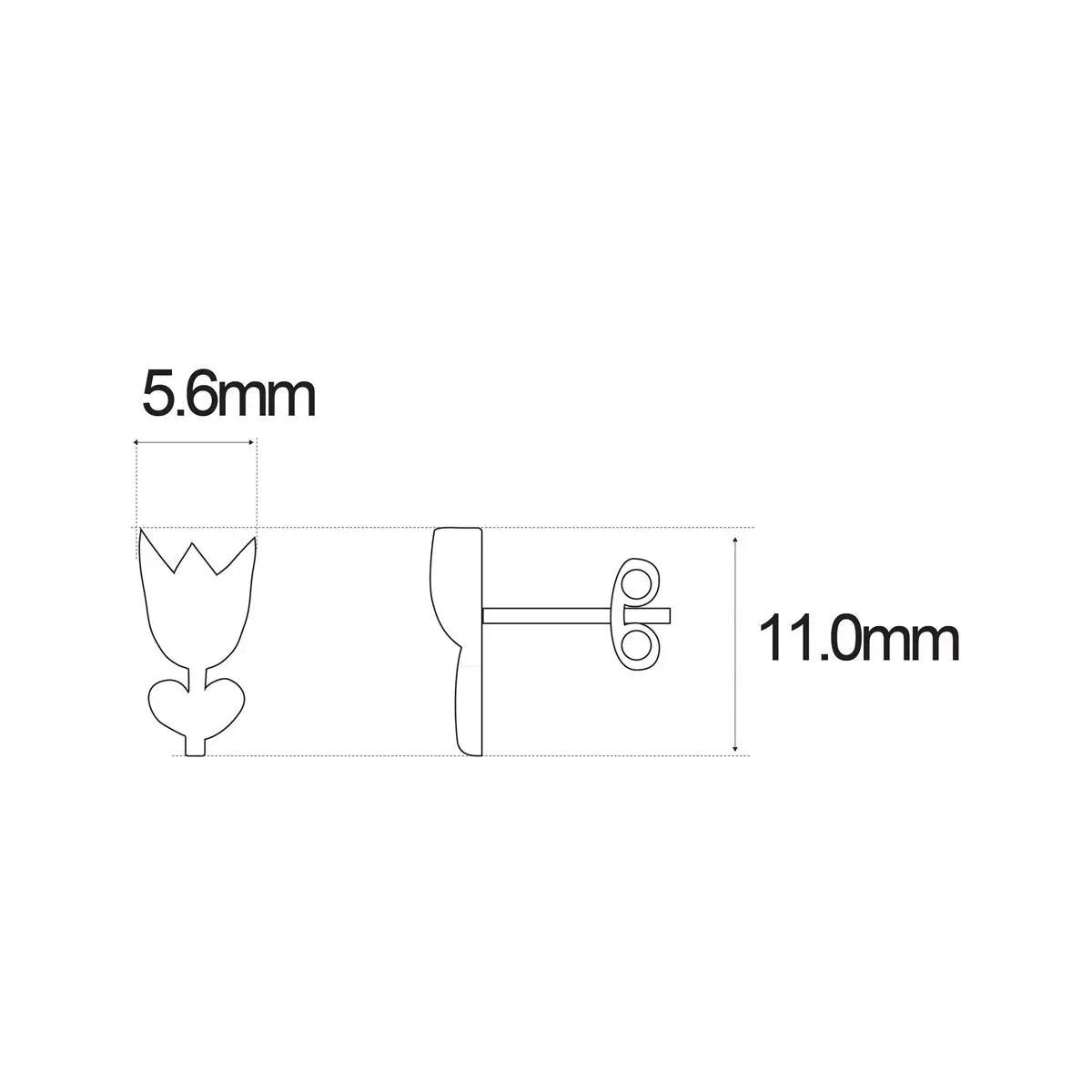 Diagrama de medidas de aretes tulipán: 5,6 mm de ancho y 11 mm de largo