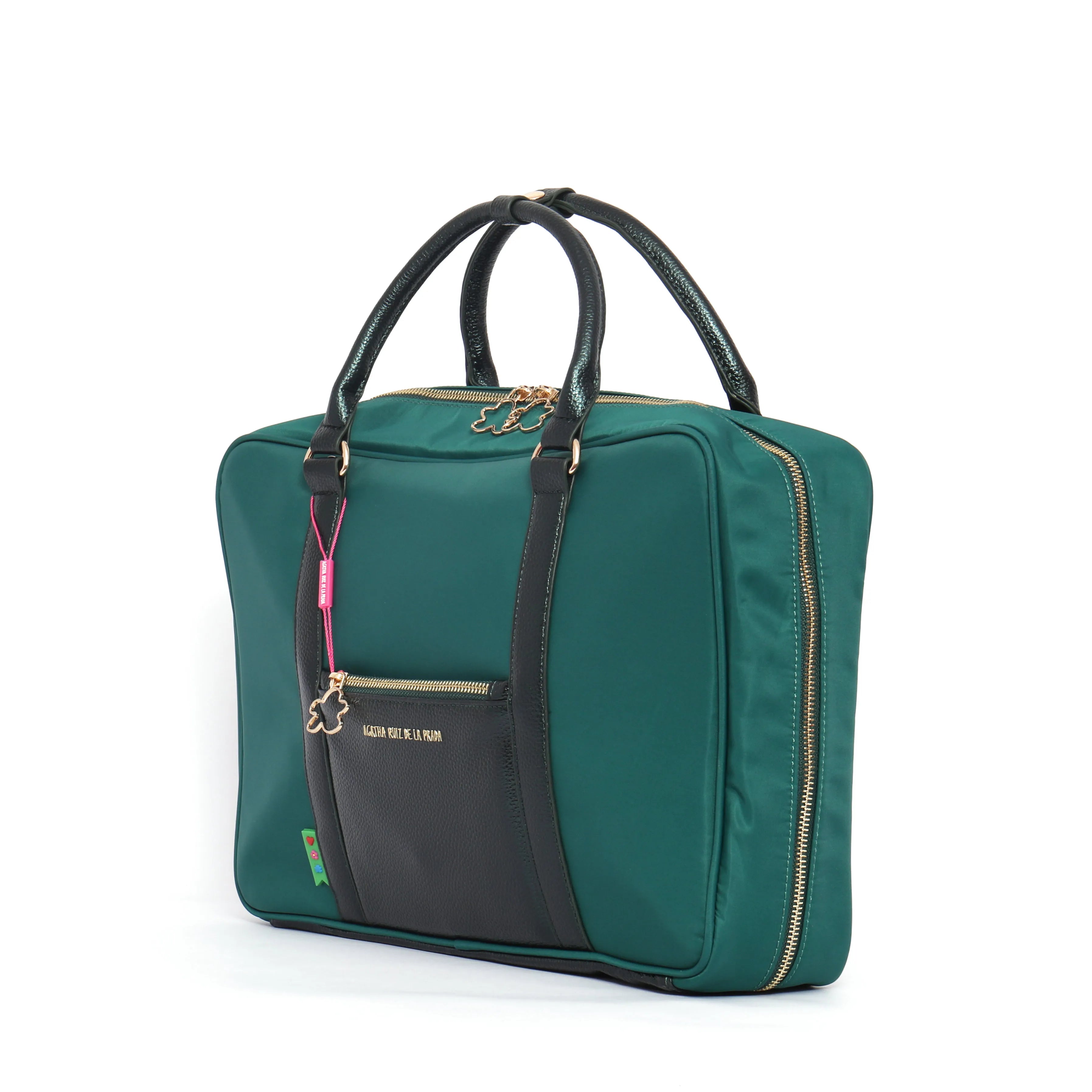 METALIZED NYLON BRIEFCASE GREEN