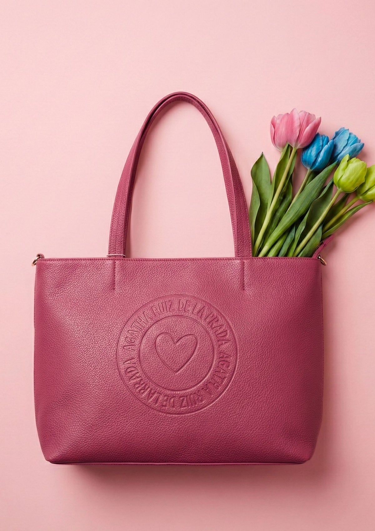 BORSA SHOPPER CON LOGO A CUORE FUCSIA