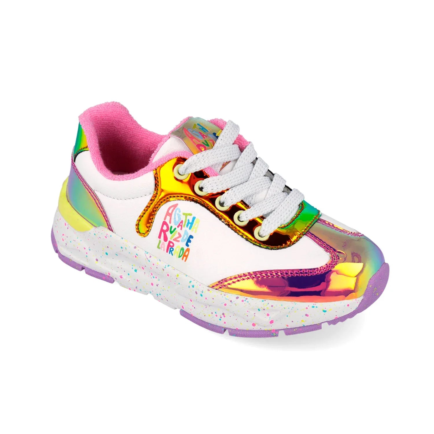Zapatillas blancas con cordones blancos, paneles multicolor y suela con puntitos