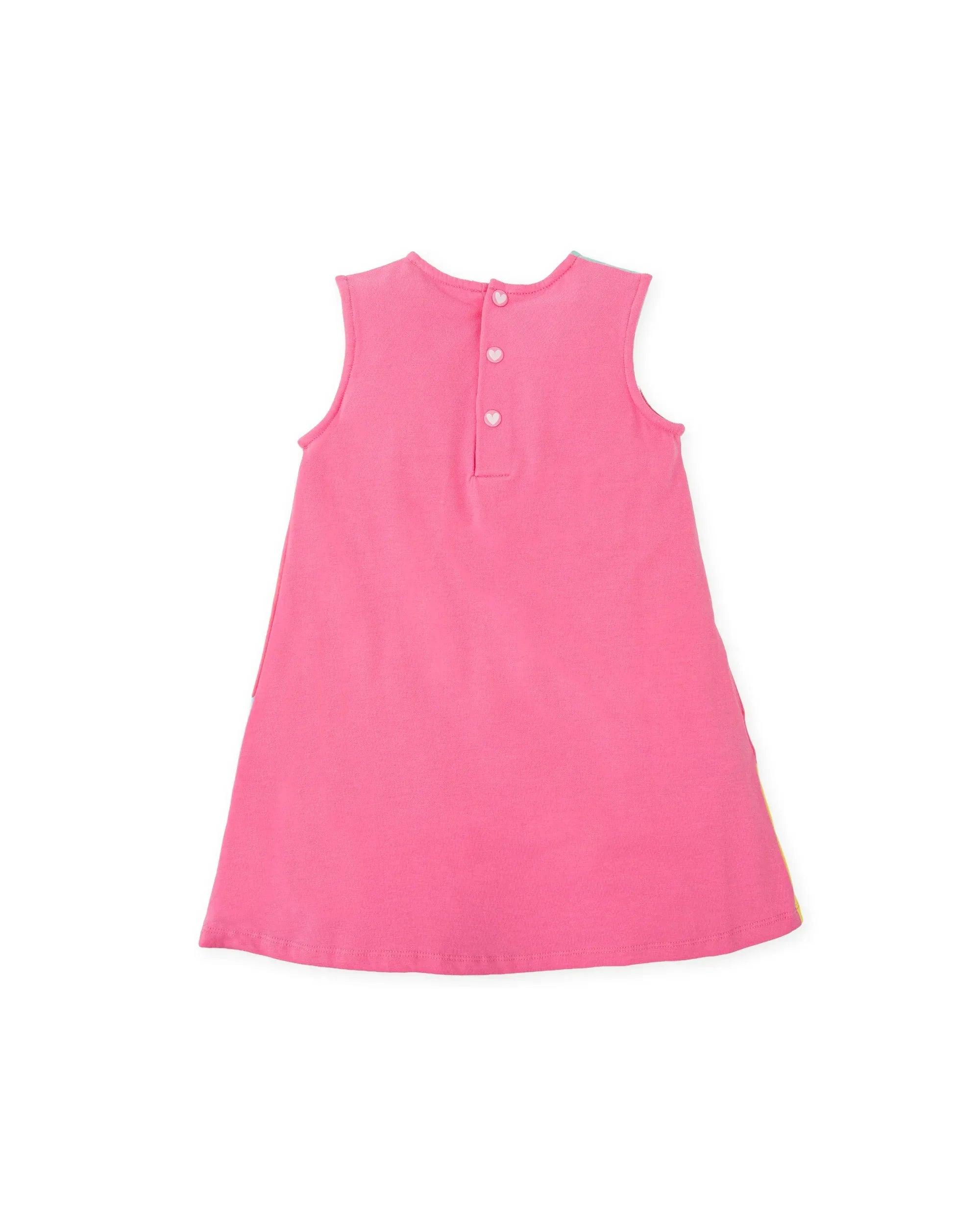 Vestido sin mangas rosa liso con botones al cuello