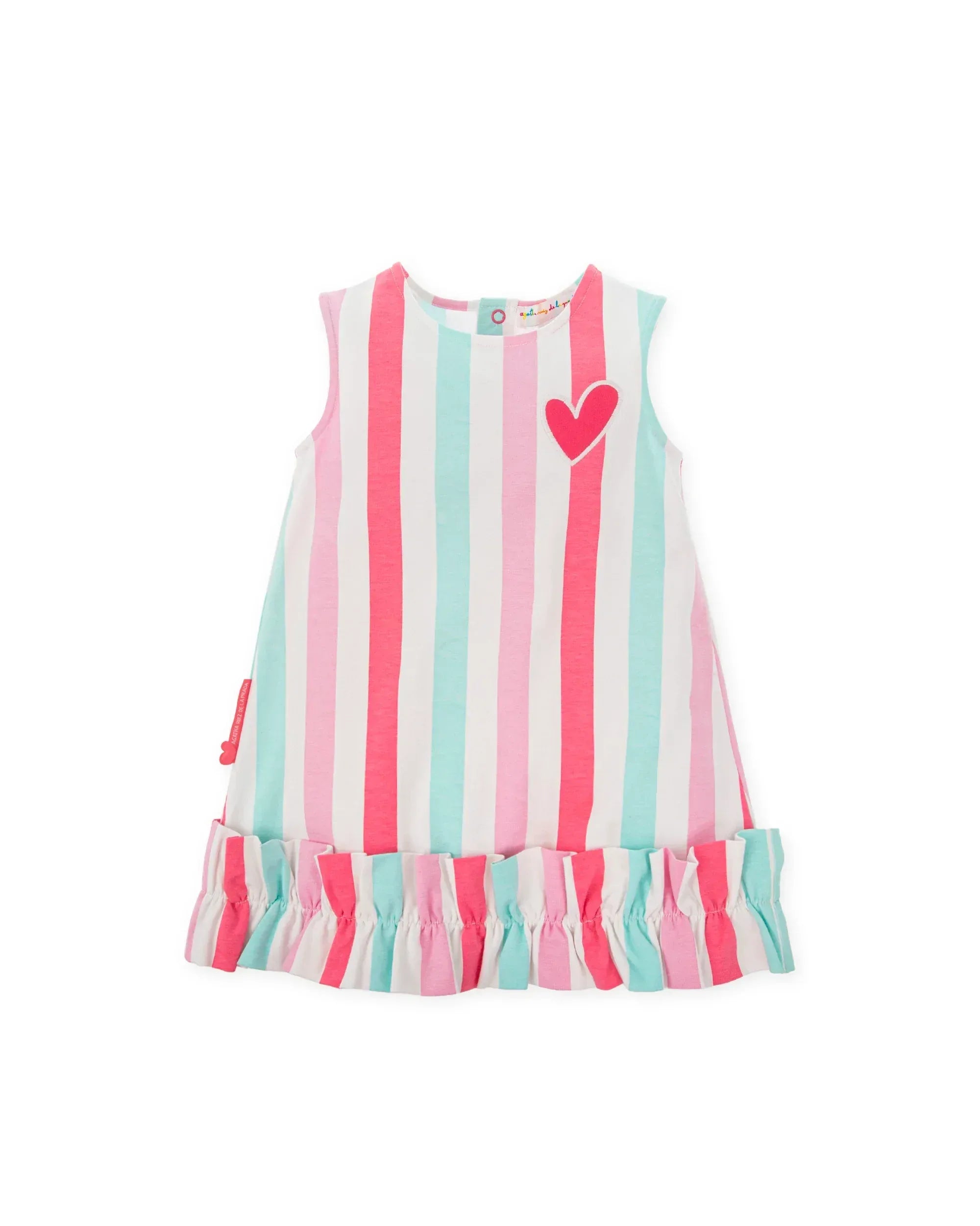 VESTIDO SIN MANGAS BLANCO CON RAYAS ROSA, FUCSIA Y TURQUESA - Agatha Ruiz de la Prada