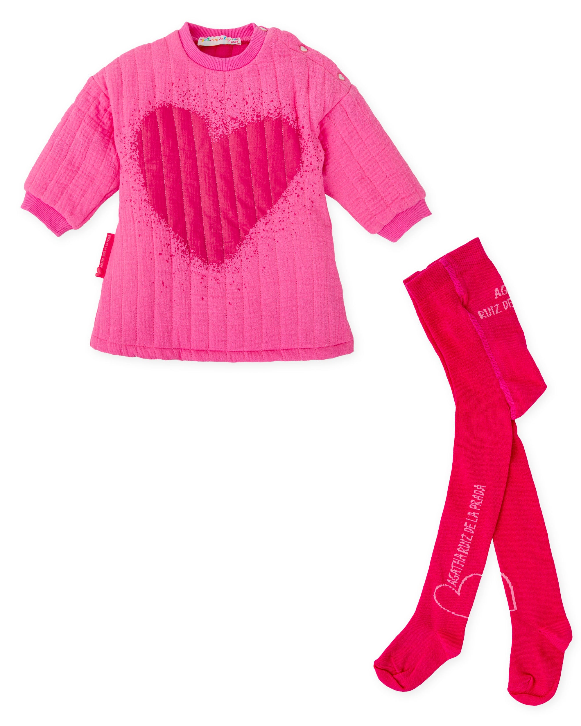VESTIDO CORAZÓN FRESA CON LEOTARDOS