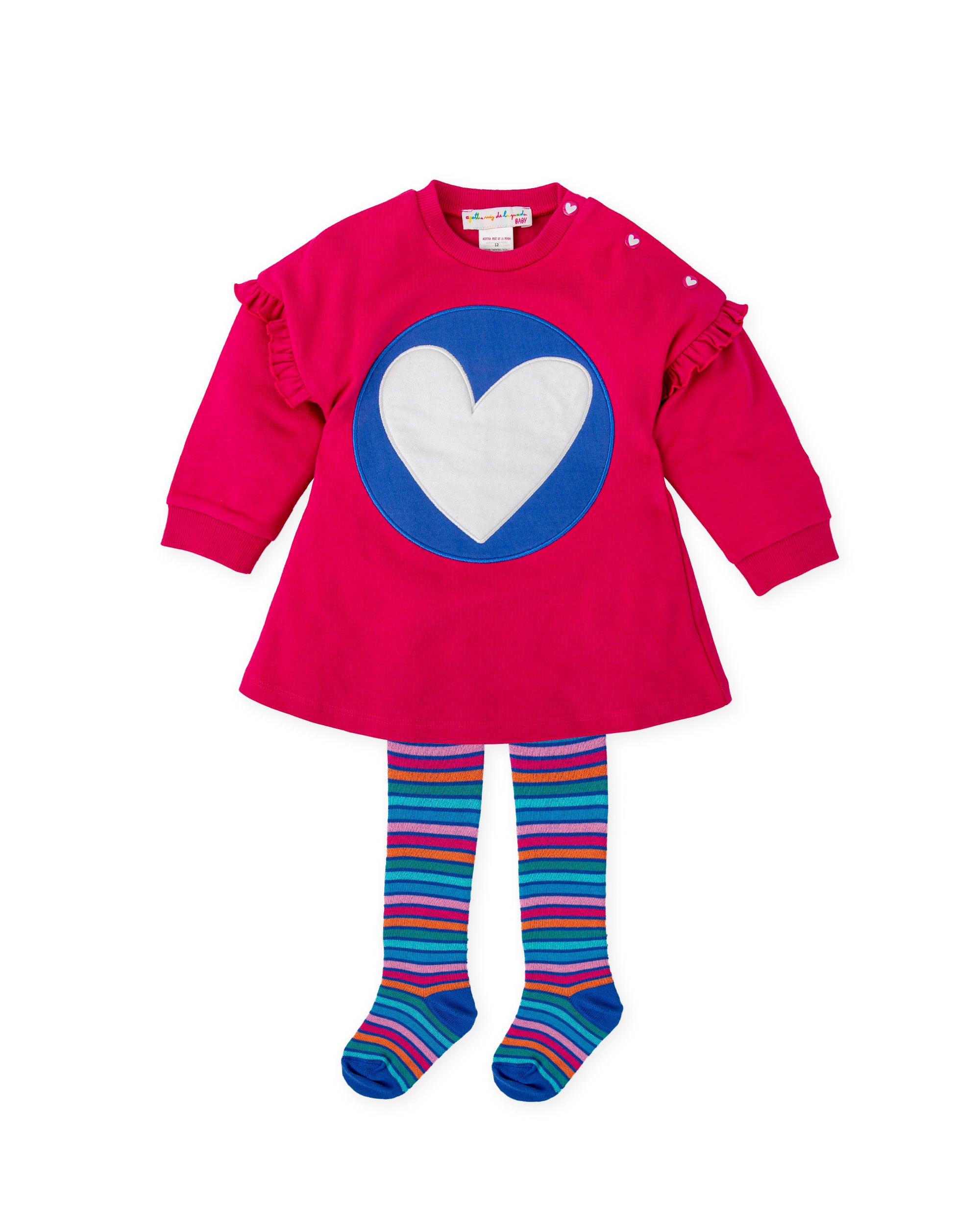 Robe cœur brodée fuchsia avec collants