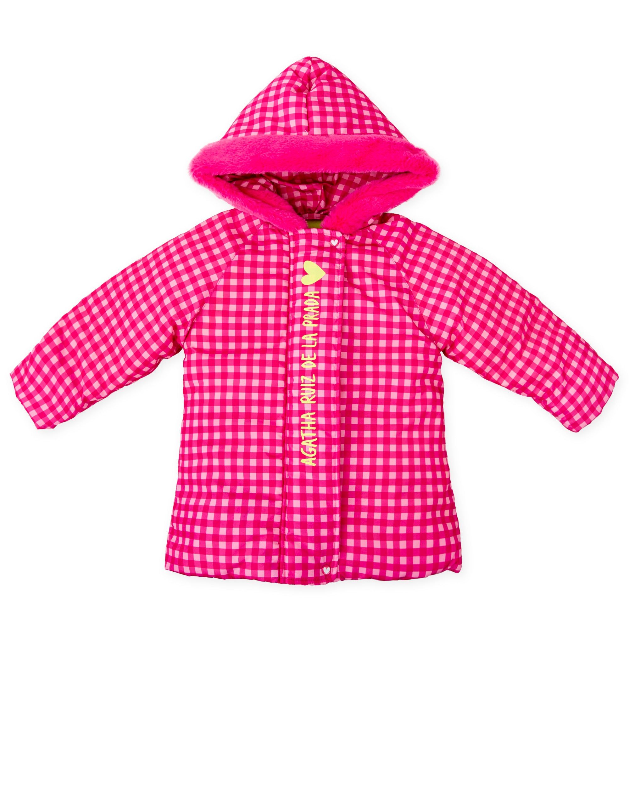PARKA ABRIGO CAPUCHA CUADROS FUCSIA