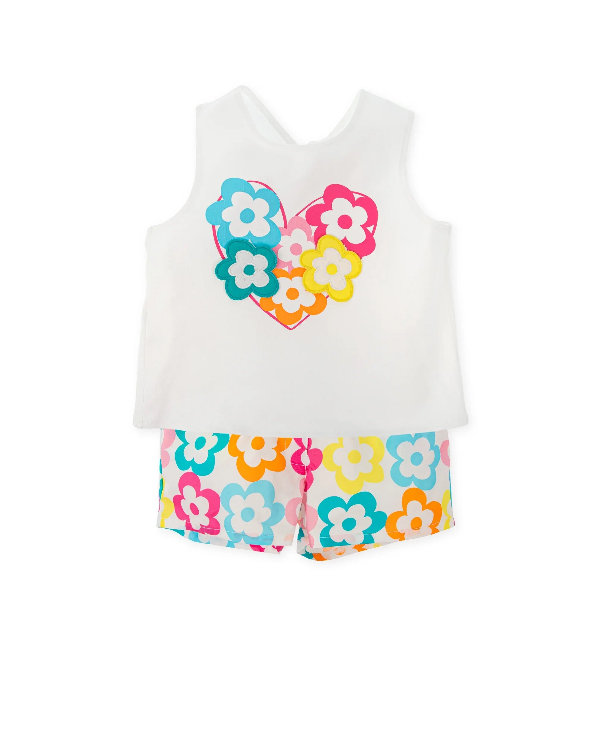 CONJUNTO CAMISETA TIRANTES CORAZON DE FLORES+SHORT DE FLORES DE COLORES - Agatha Ruiz de la Prada