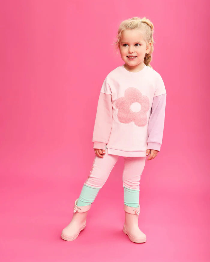 Ensemble sweat à capuche fleur et leggings rose