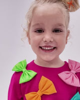 VESTIDO LAZOS FUCSIA CON LEOTARDOS