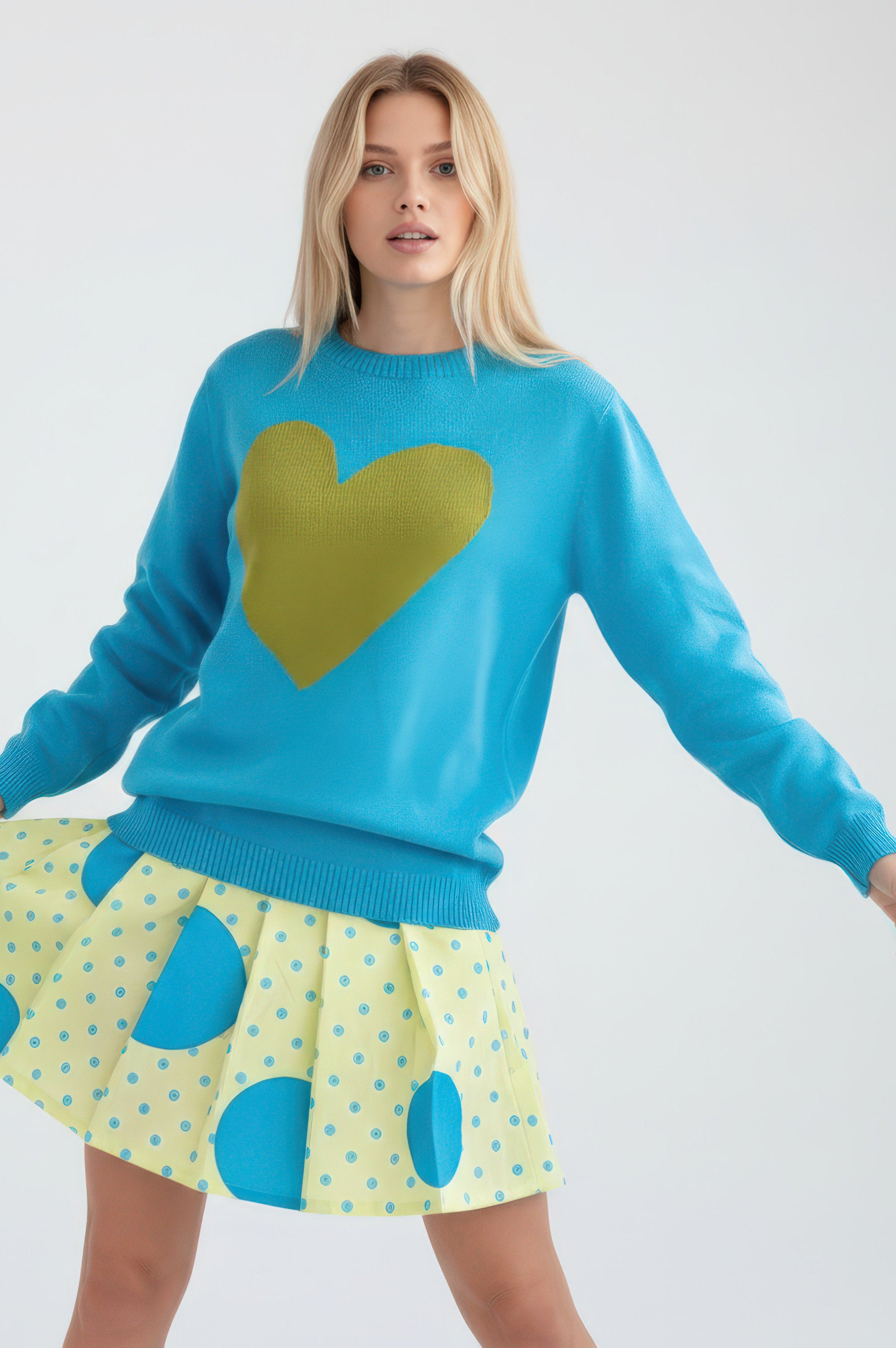 MAGLIA COTONE DONNA TURCHESE CUORE