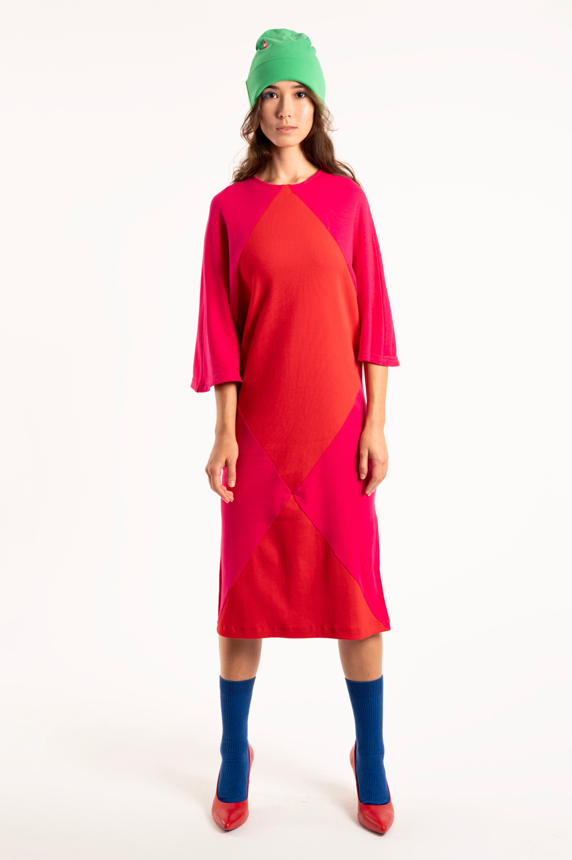 VESTIDO FUCSIA LARGO ROMBO