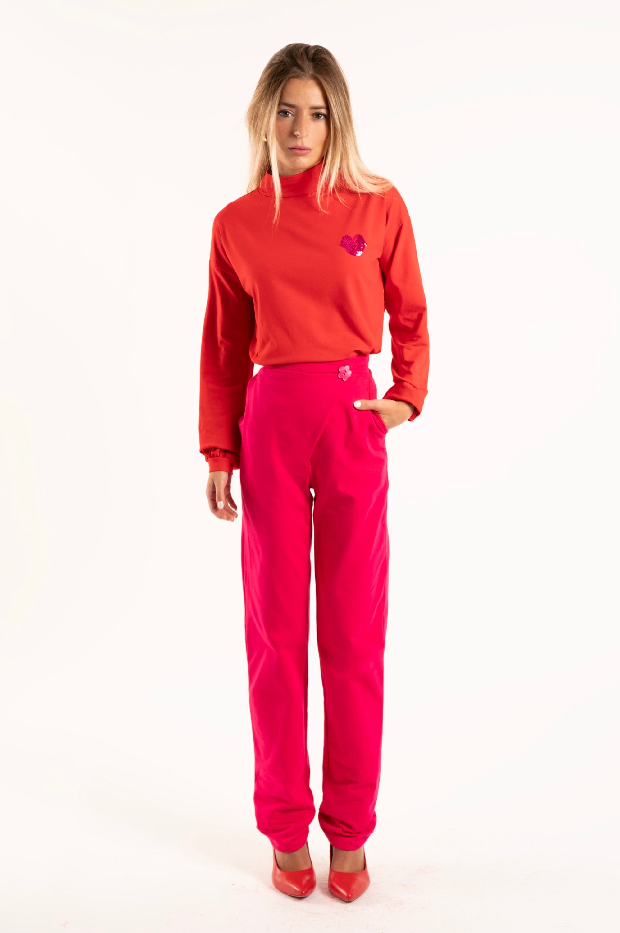 PANTALON ALGODON FUCSIA SOBRE BOTON NUBE
