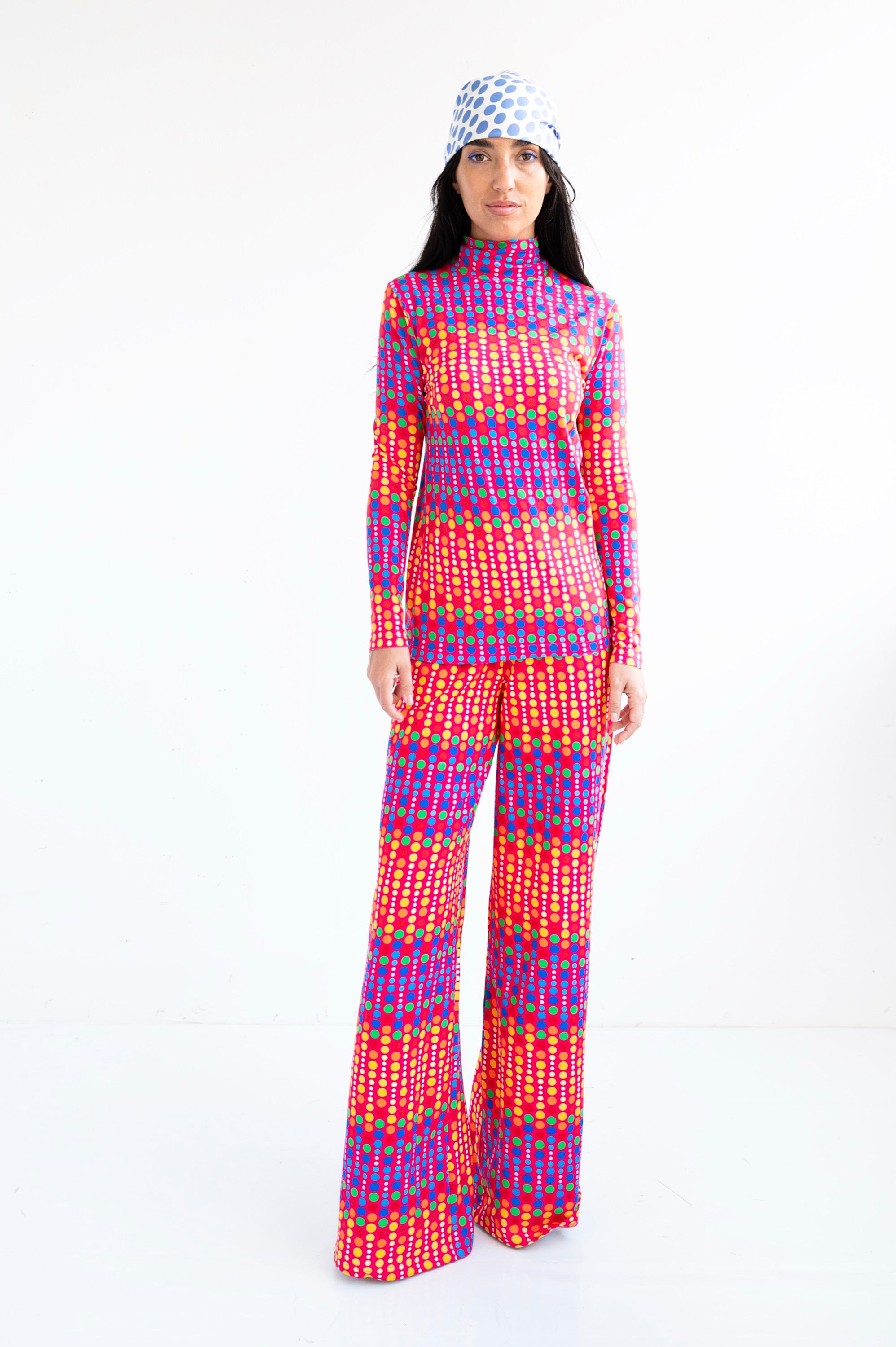 Turtleneck Multicolor Polka Dot T-Shirt