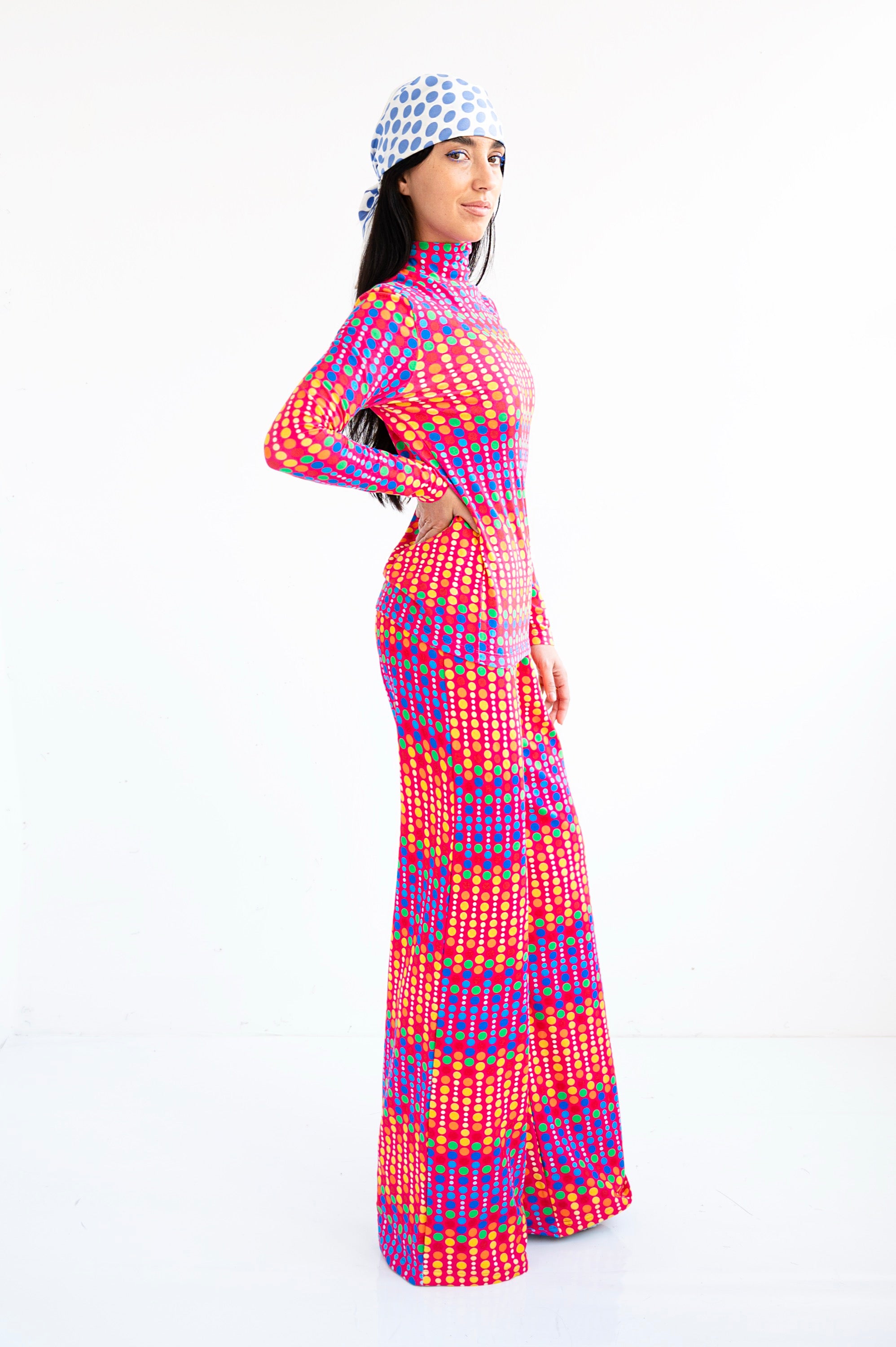 Turtleneck Multicolor Polka Dot T-Shirt