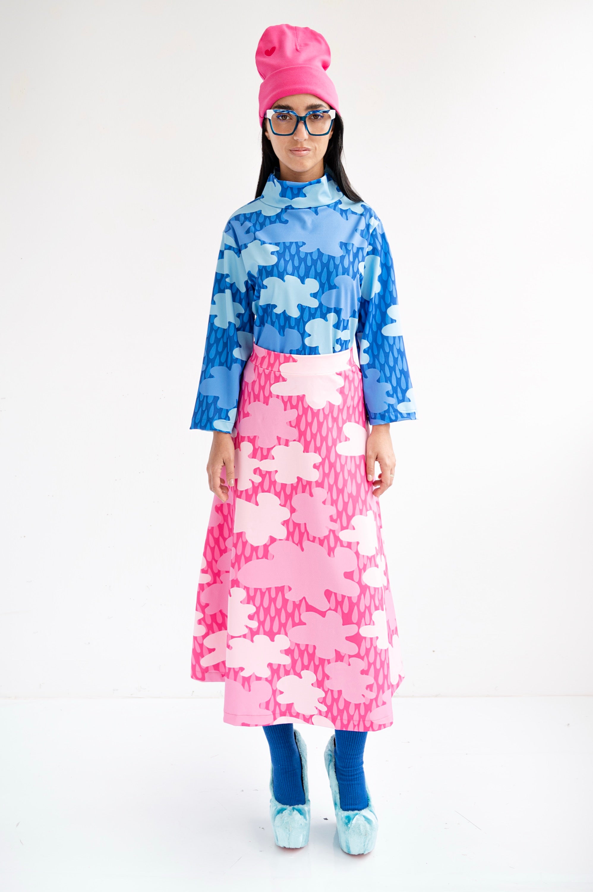 FALDA ESTAMPADO NUBES ROSA