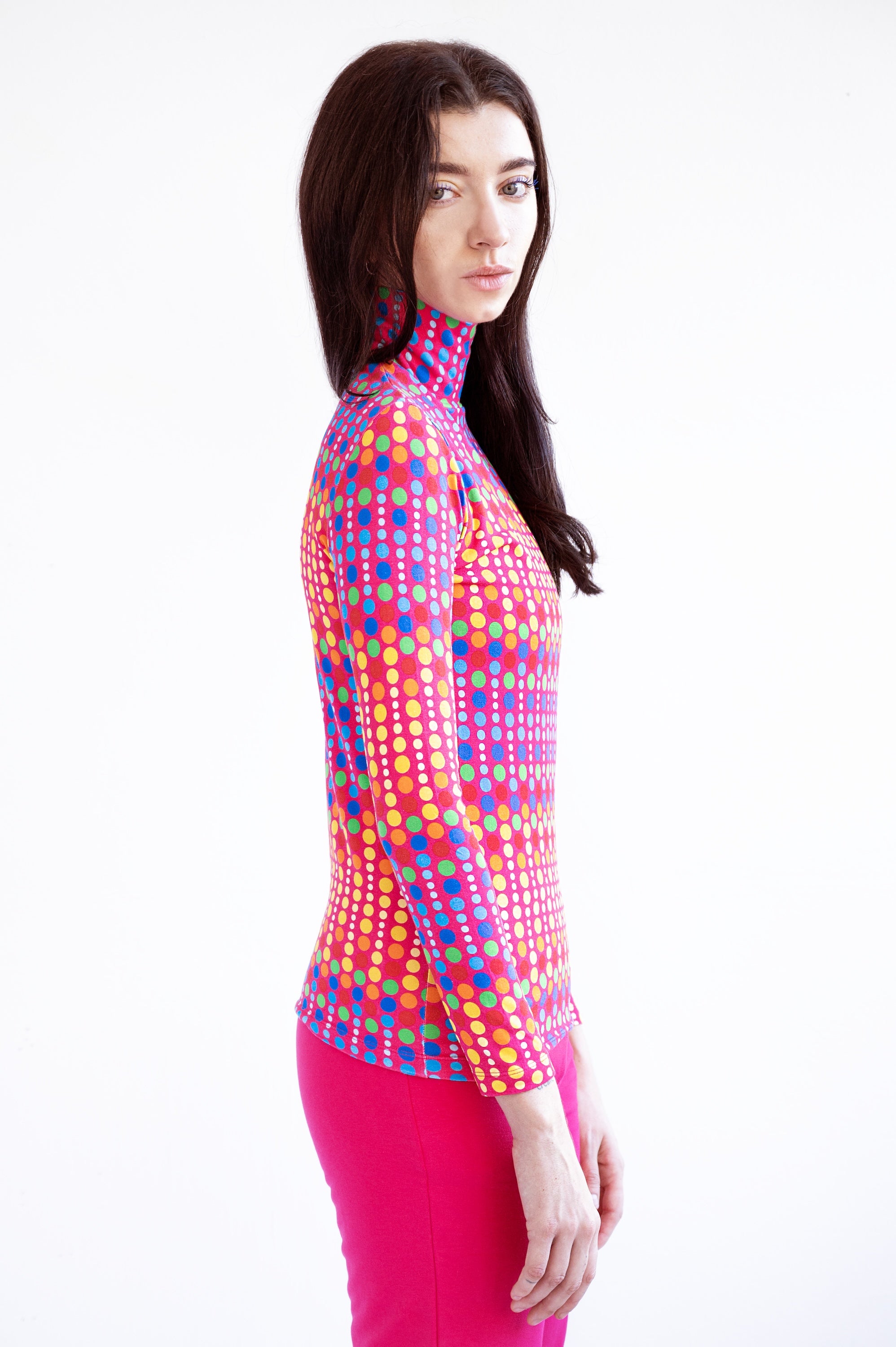 Turtleneck Multicolor Polka Dot T-Shirt
