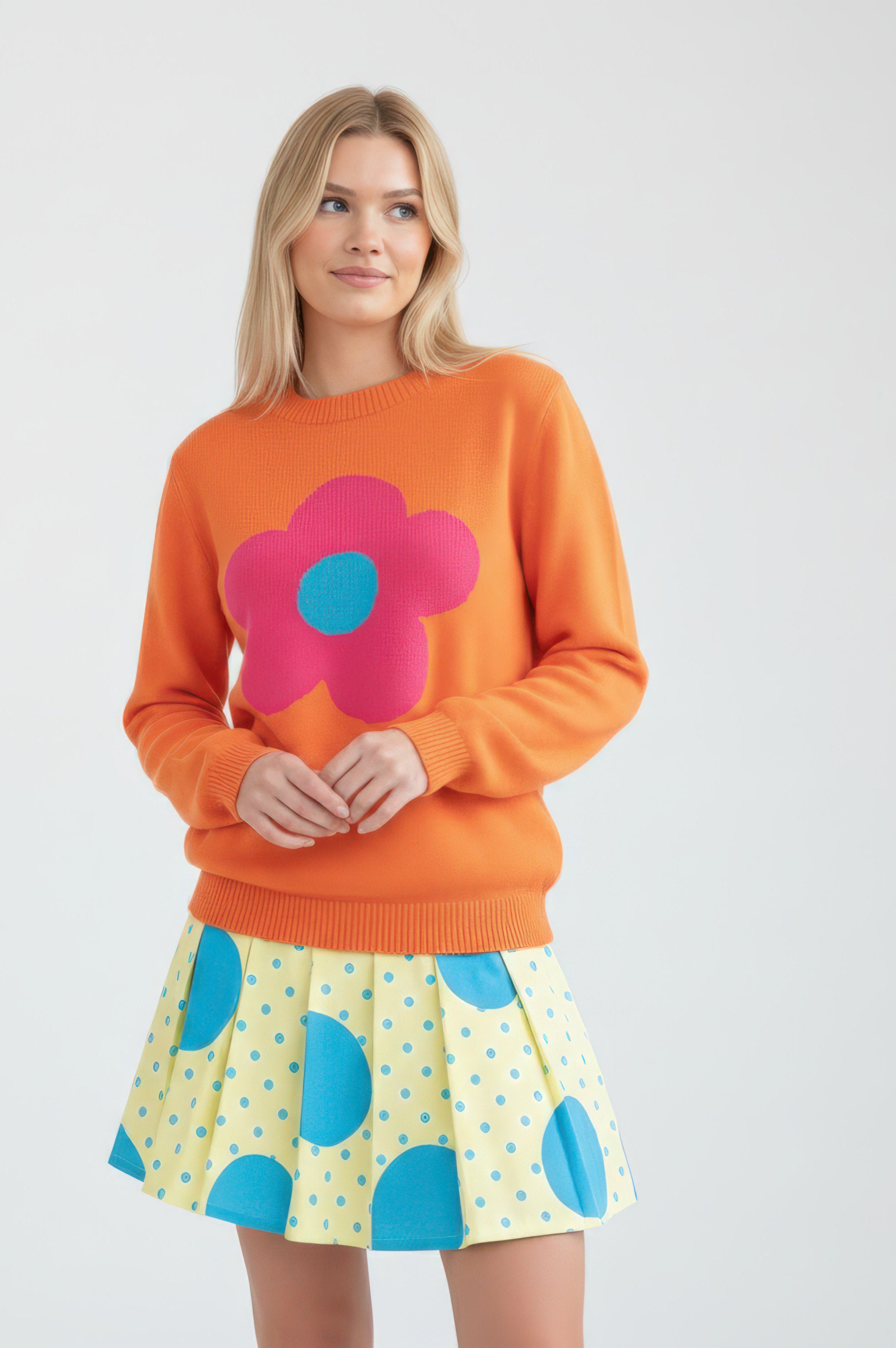 MAGLIA COTONE DONNA ARANCIONE FIORE