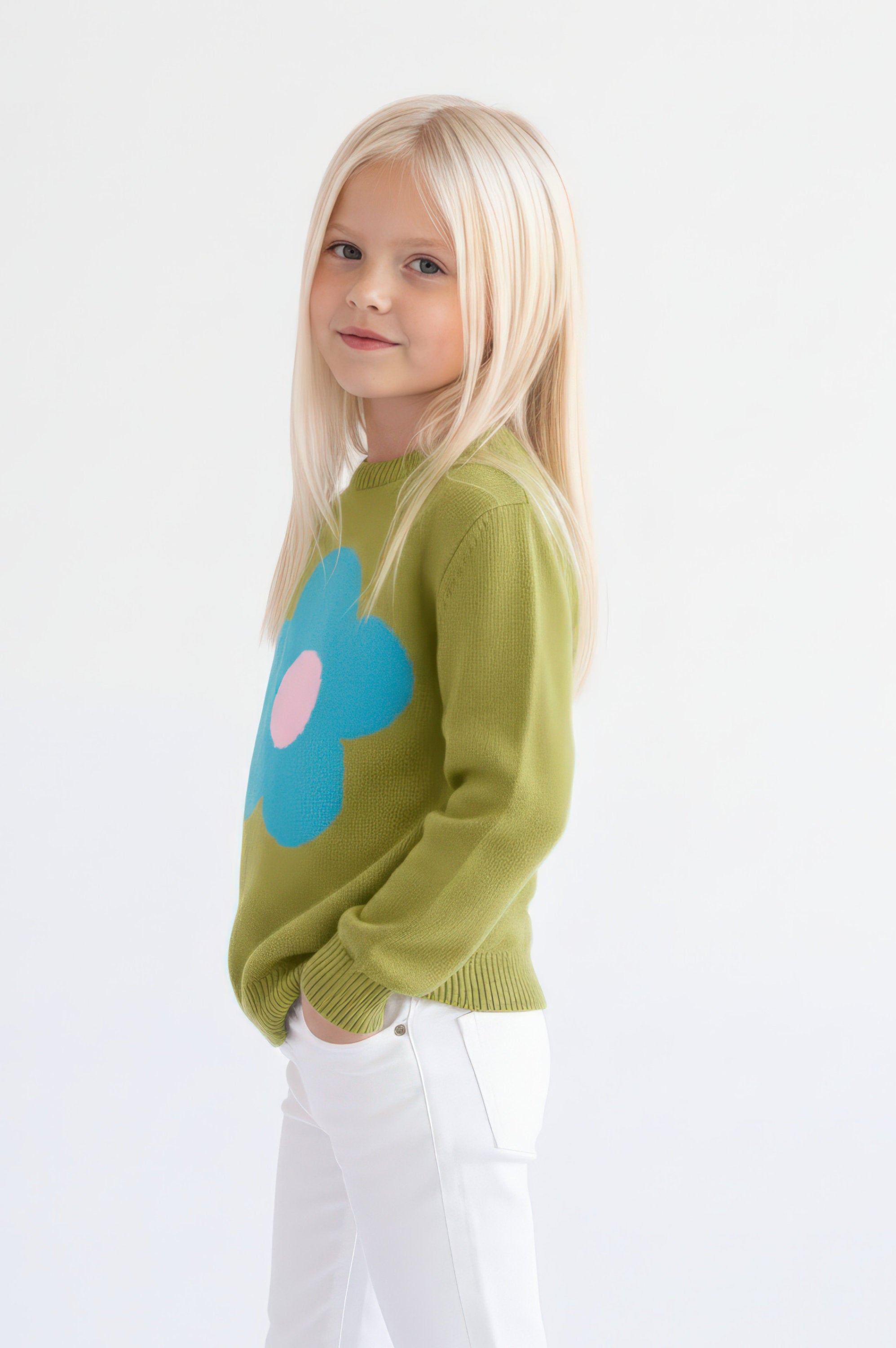 JERSEY VERDE ALGODON INFANTIL FLOR