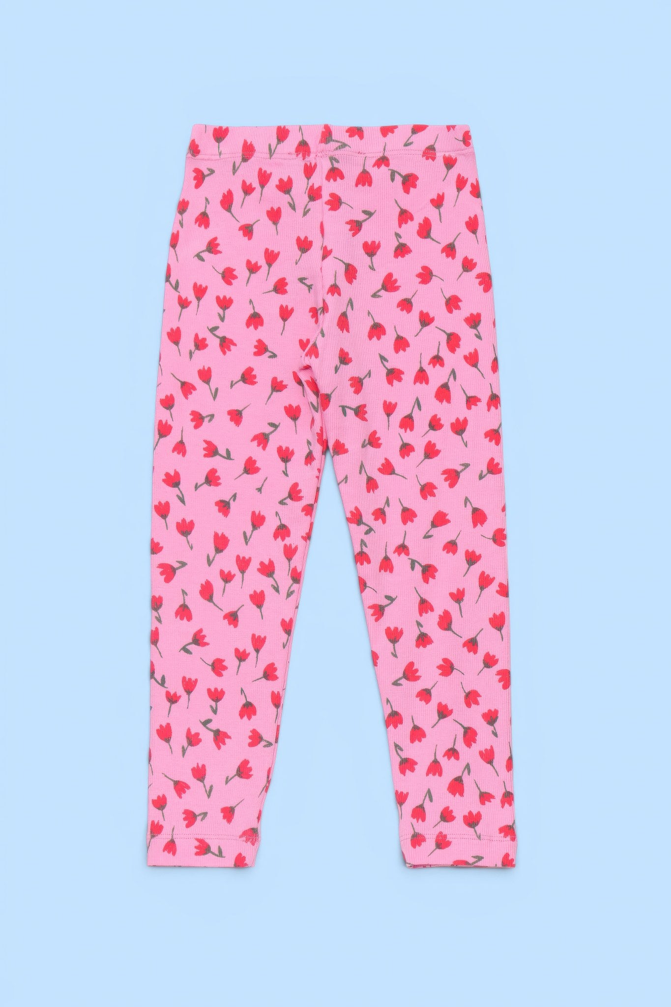 PINK RIBBED LEGGINGS WITH TULIP PRINT