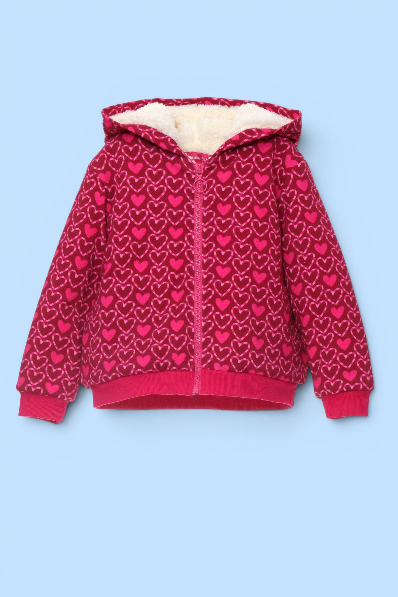GIACCA PELLICCIA CON CERNIERA E CAPPUCCIO CUORI FUCSIA