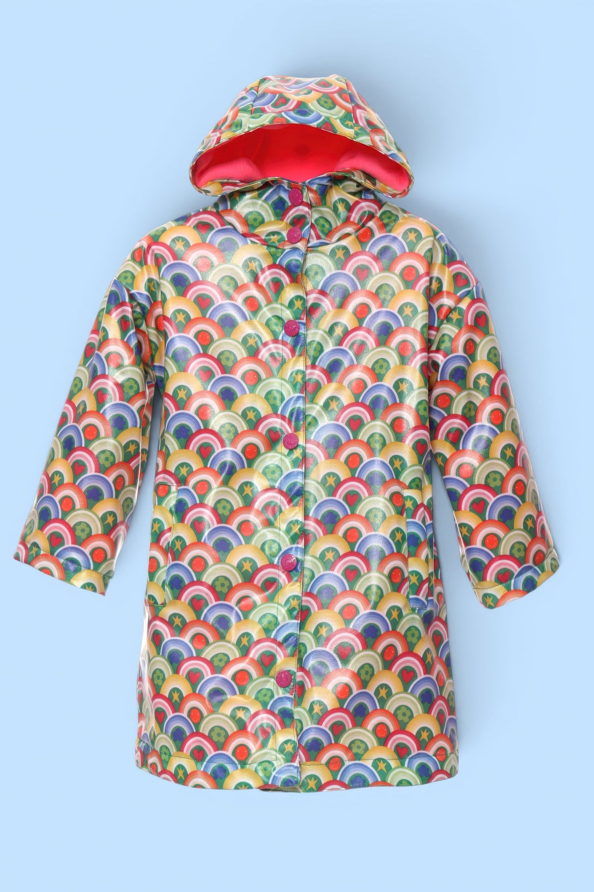 IMPERMEABLE CAPUCHA ICONOS ARCOIRIS COLORES